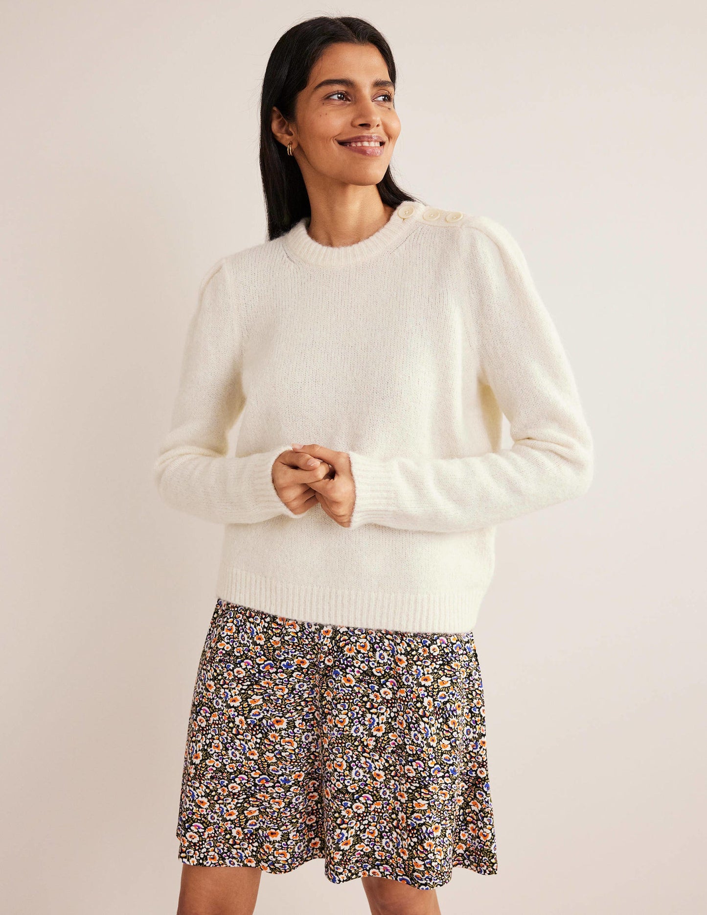 Pullover mit Knöpfen an der Schulter-Warmes Naturweiß