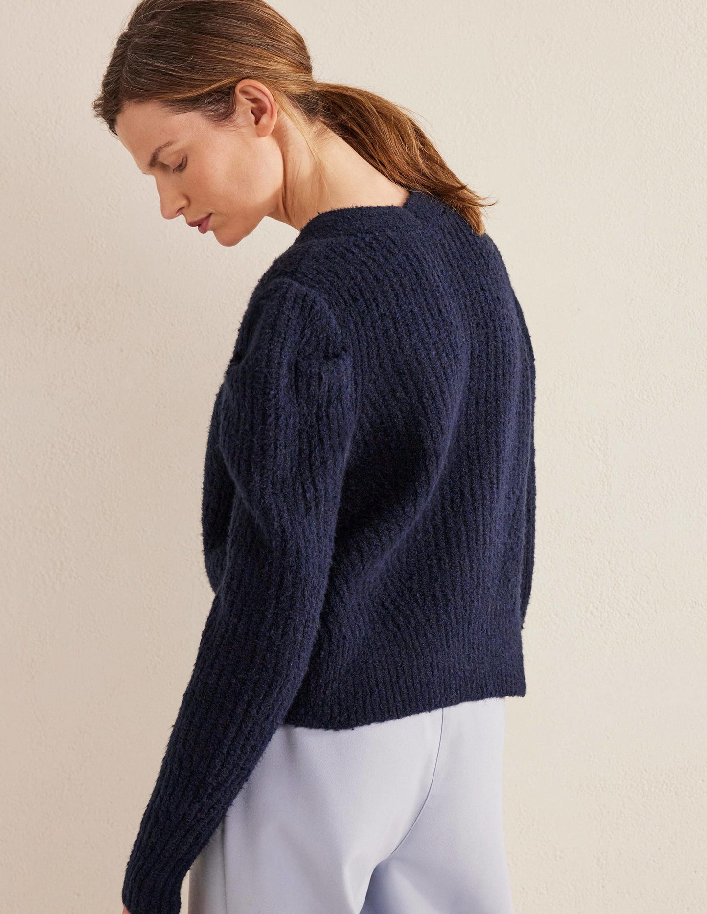 Ripp-Cardigan mit Streifen-Strickmuster-Marineblau