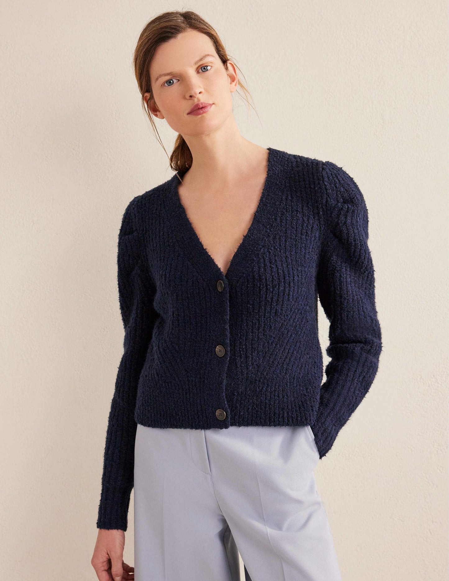 Ripp-Cardigan mit Streifen-Strickmuster-Marineblau