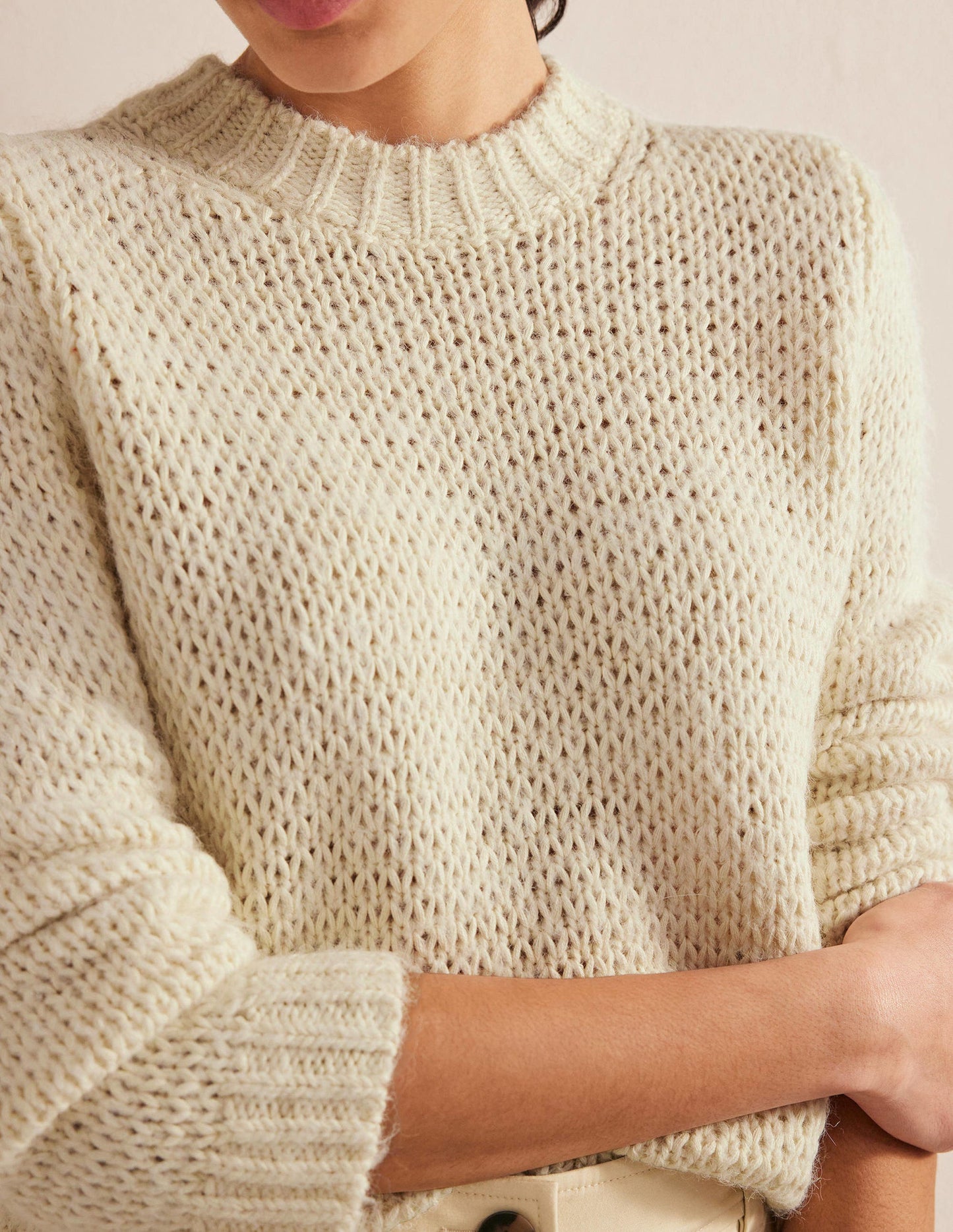 Pullover mit offenen Maschen-Warmes Naturweiß