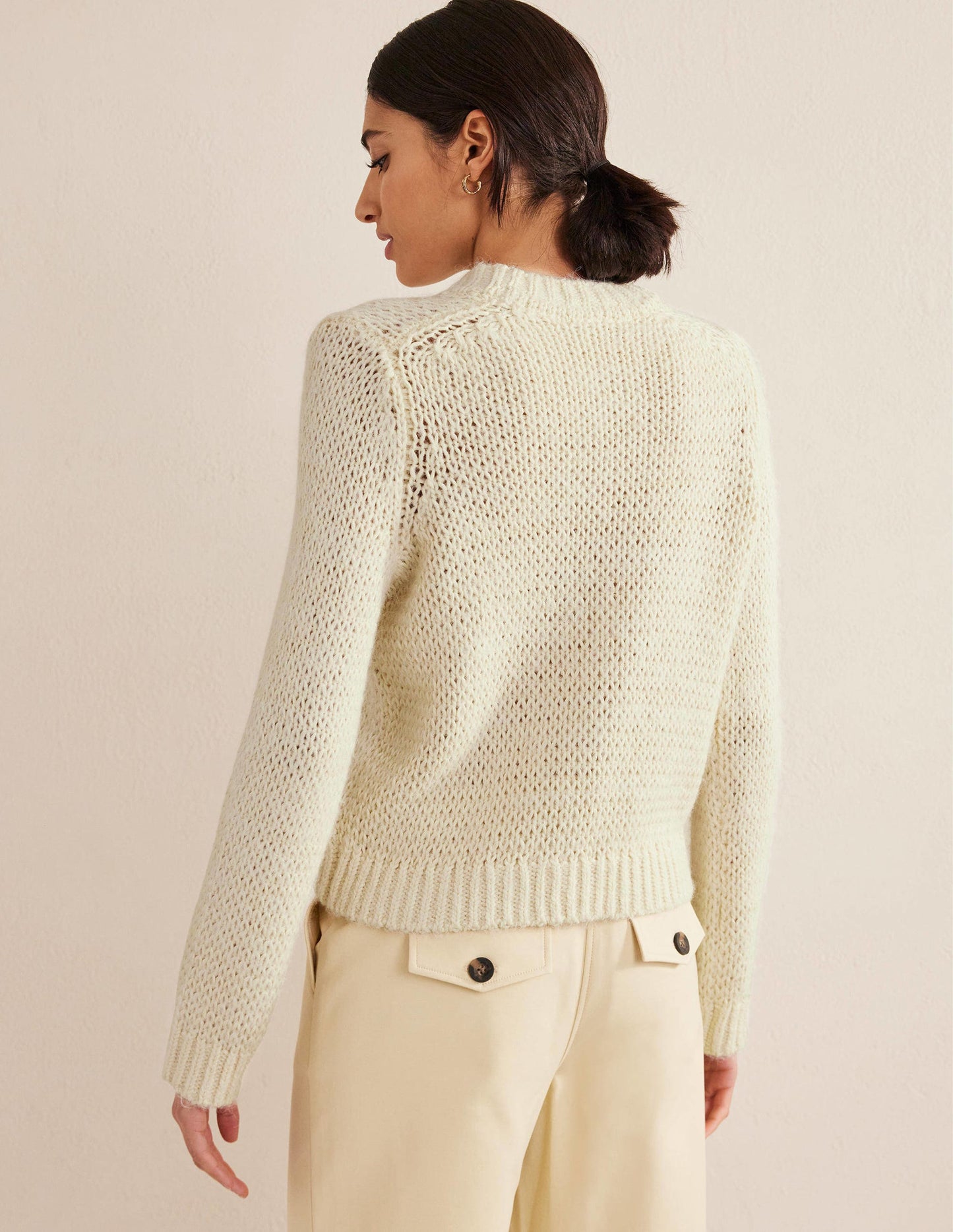 Pullover mit offenen Maschen-Warmes Naturweiß