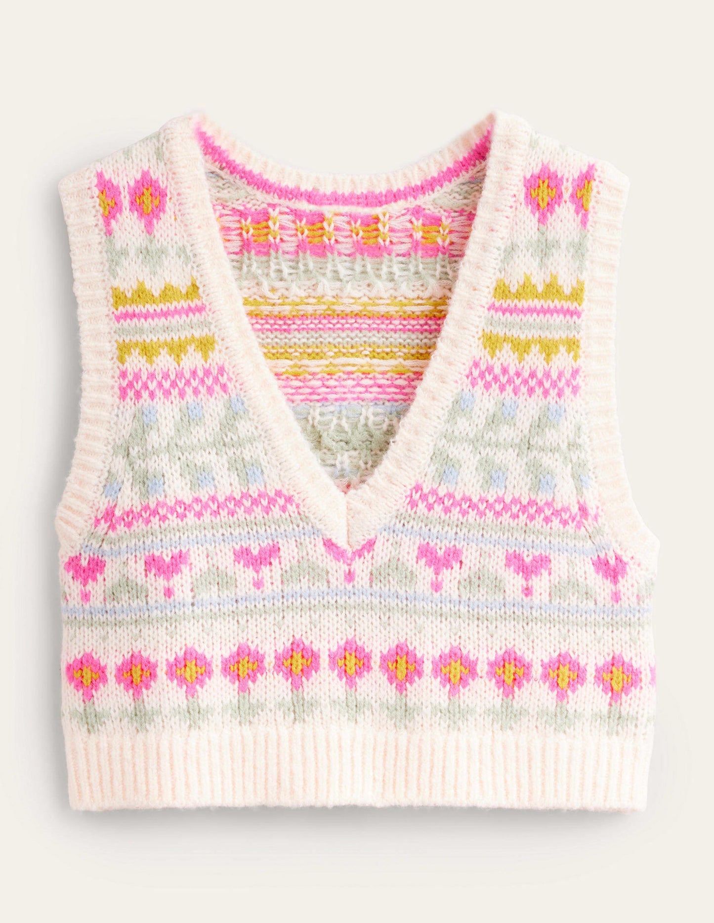 Kurz geschnittener Fair-Isle-Pullunder-Naturweiß/Bunt, Fair-Isle-Muster
