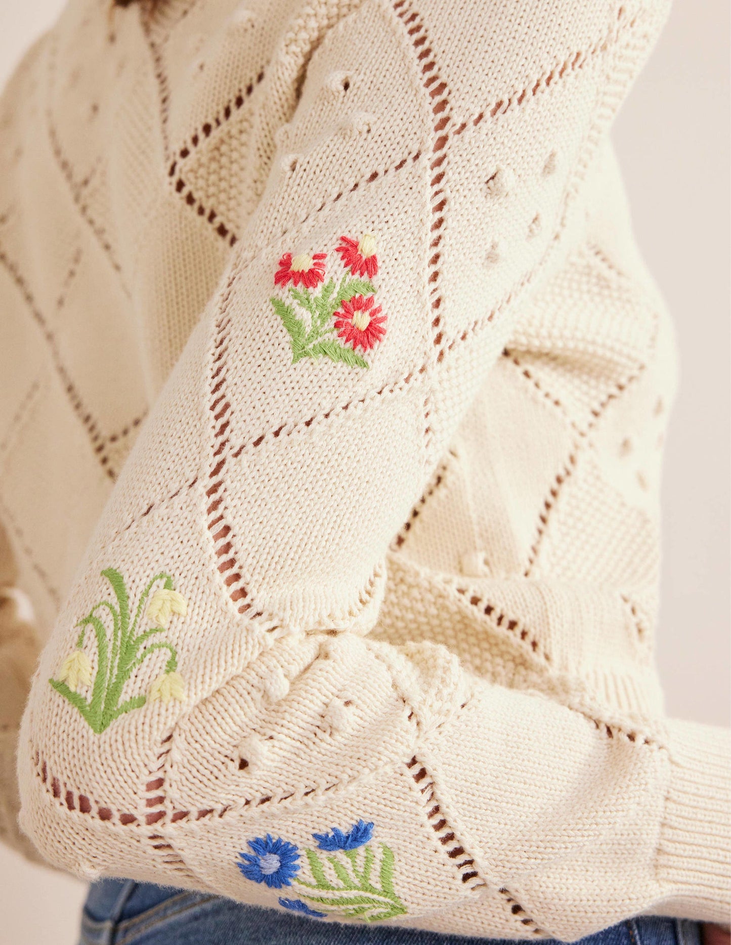 Cropped Embroidered Cardigan-Warm Ivory Embroidery