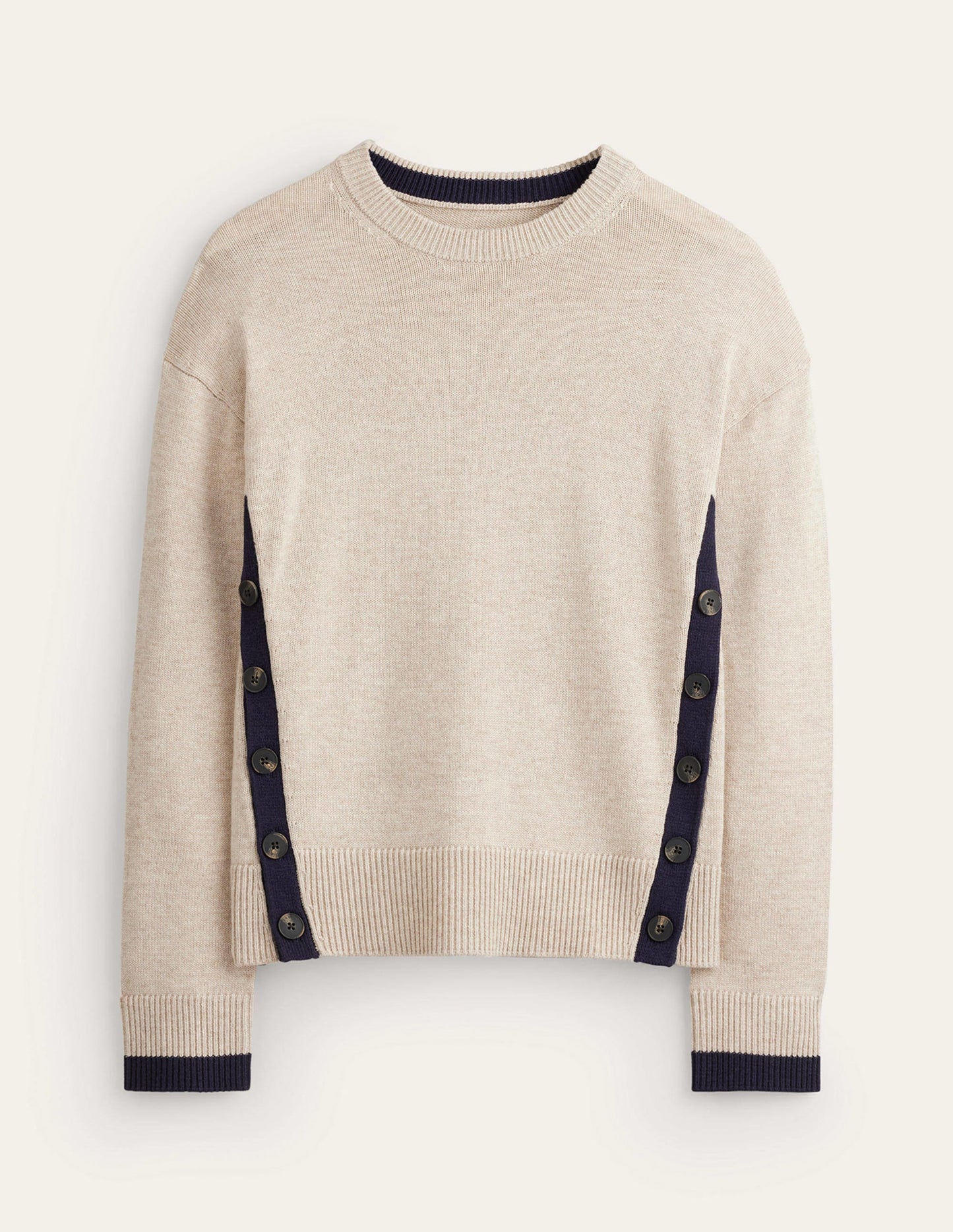 Alma Pullover mit Kontrastbesatz-Chinchilla Meliert, Marineblau
