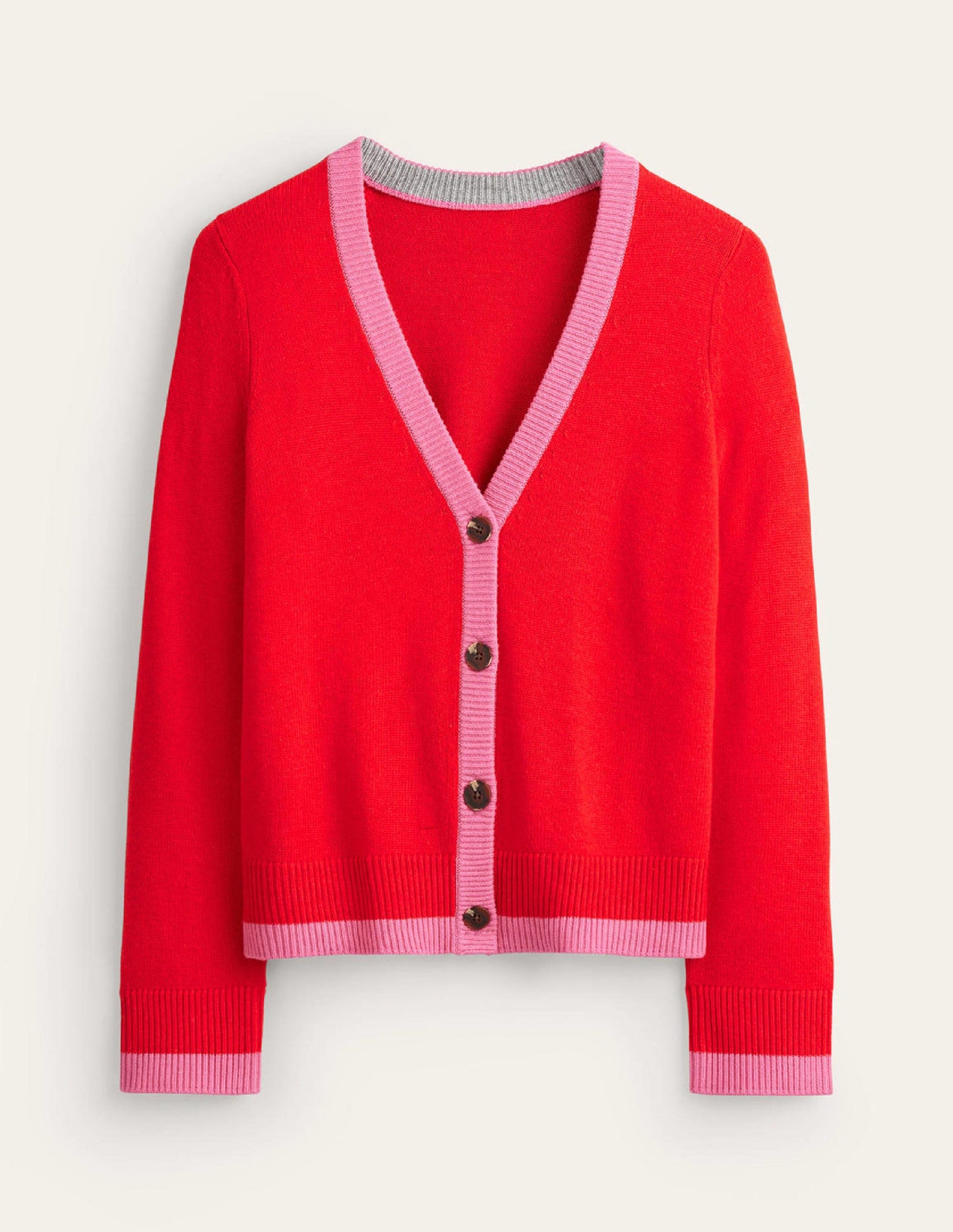 Alma Strickjacke mit Kontrastbesatz-Flame Scarlet, Sangria Sunset