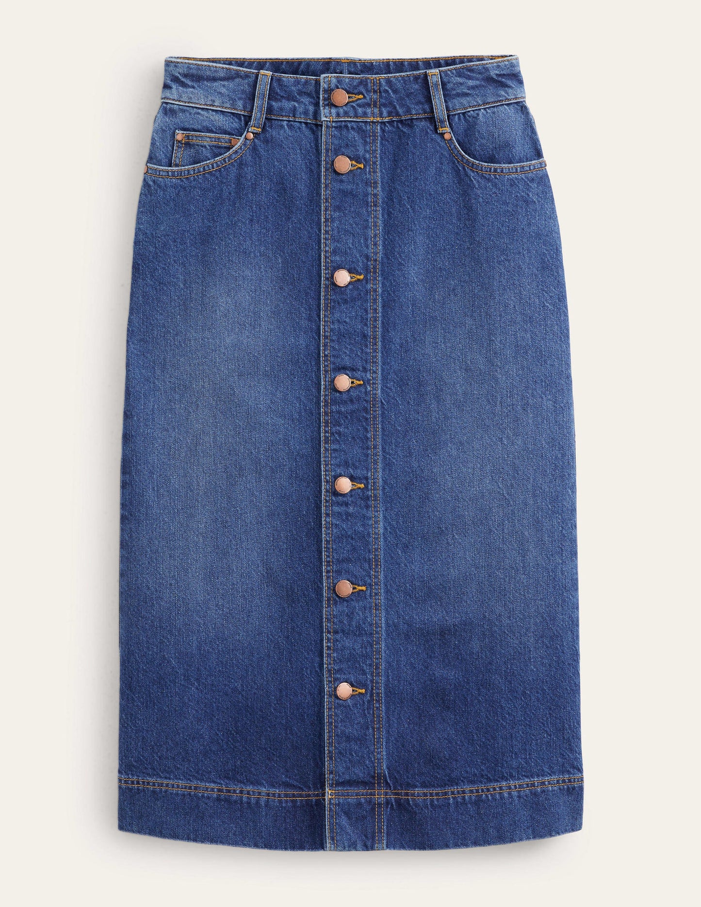 Gerader Midirock aus Denim-Mittleres Vintageblau