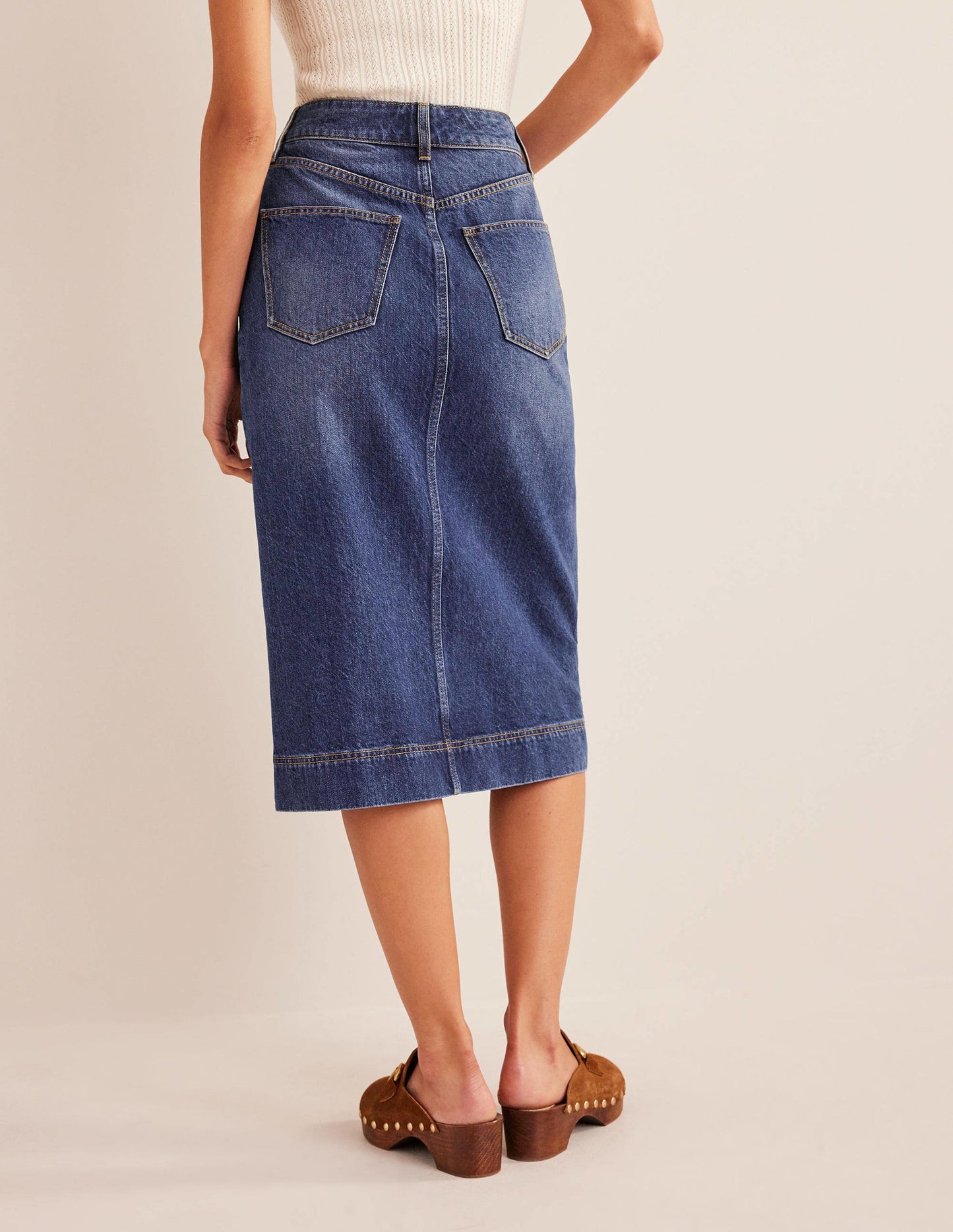 Gerader Midirock aus Denim-Mittleres Vintageblau