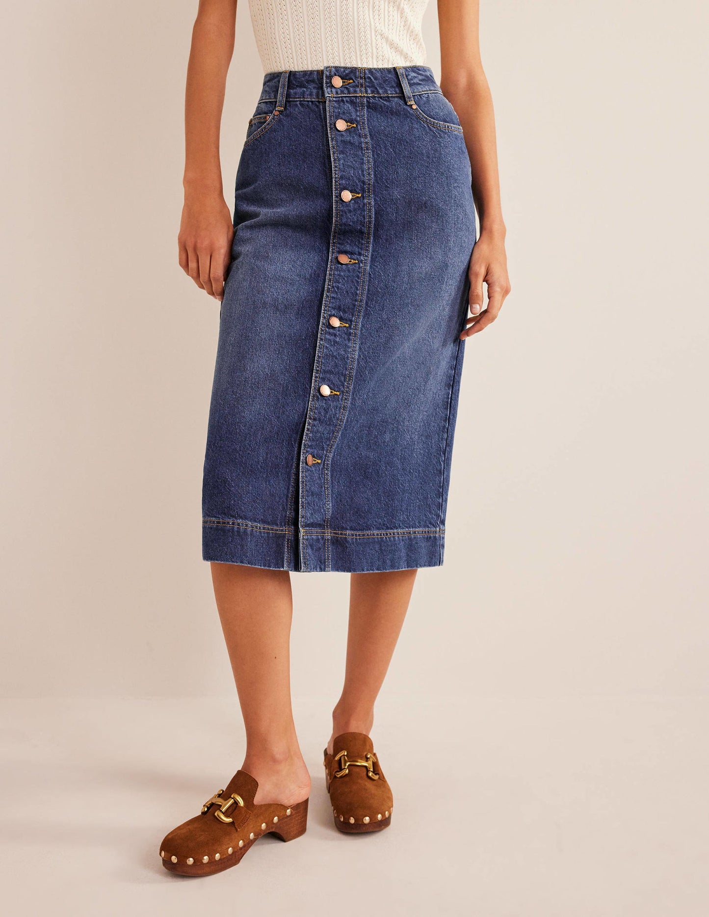 Gerader Midirock aus Denim-Mittleres Vintageblau