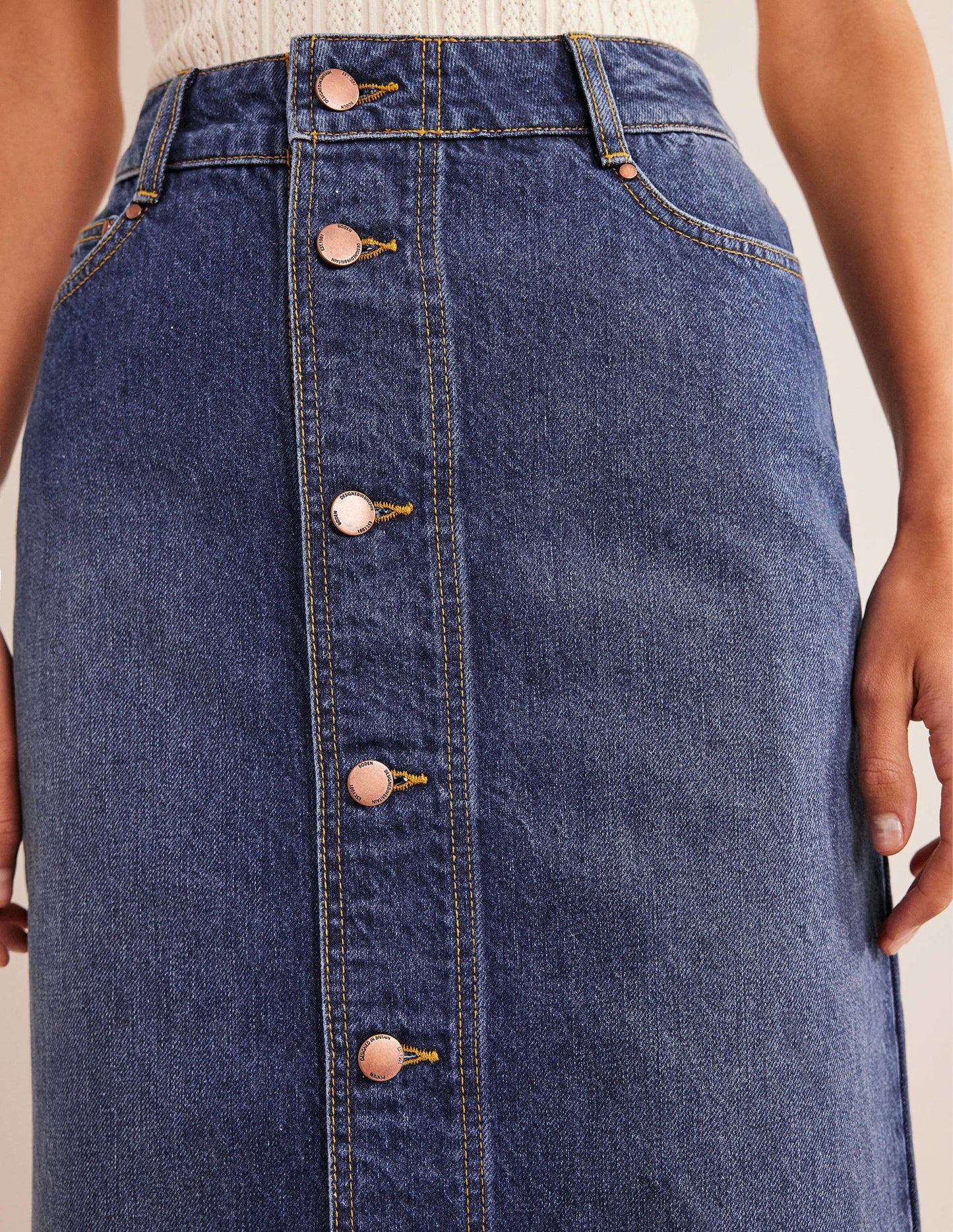 Gerader Midirock aus Denim-Mittleres Vintageblau