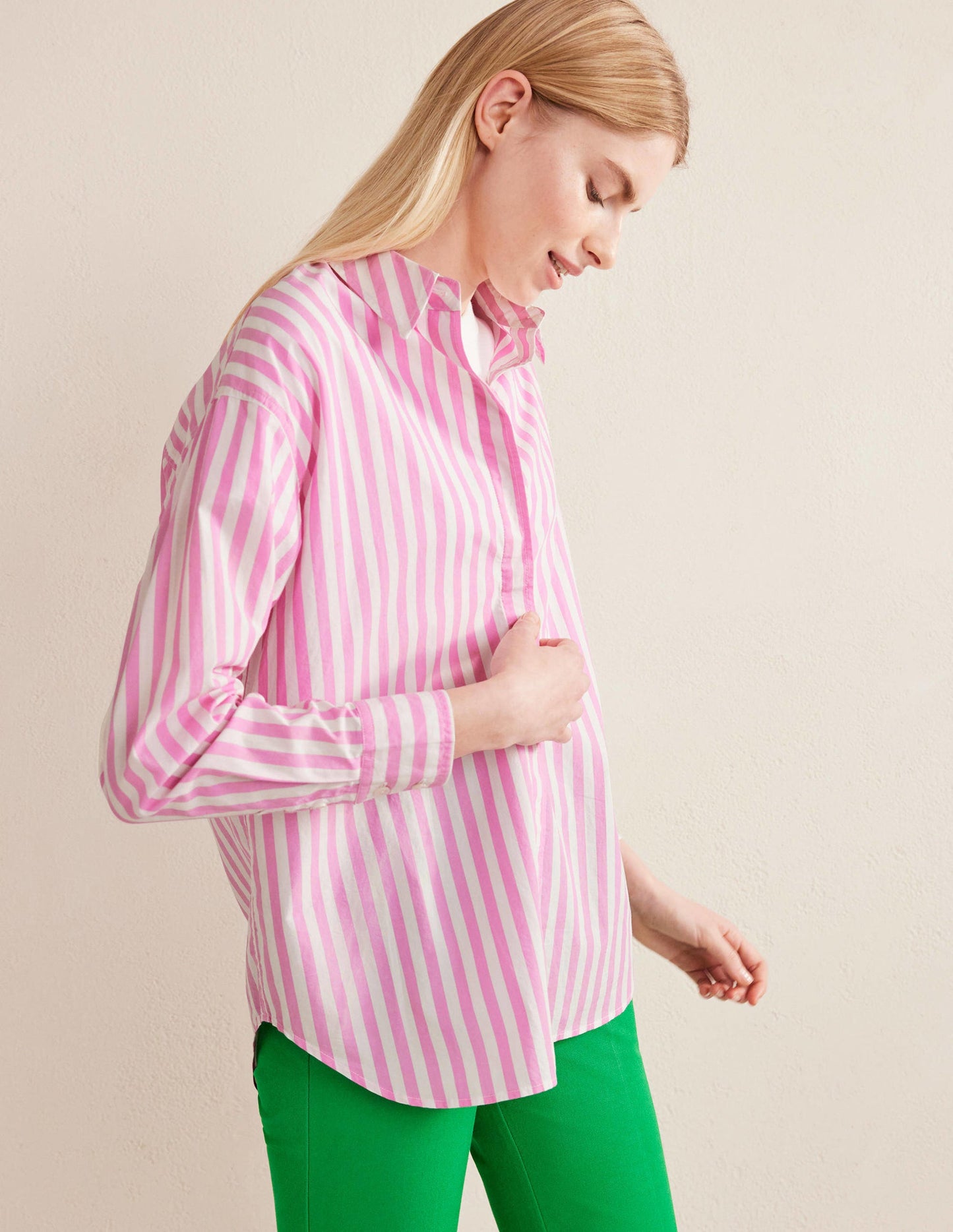 Oversize-Baumwollhemd-Rosa, Gestreift