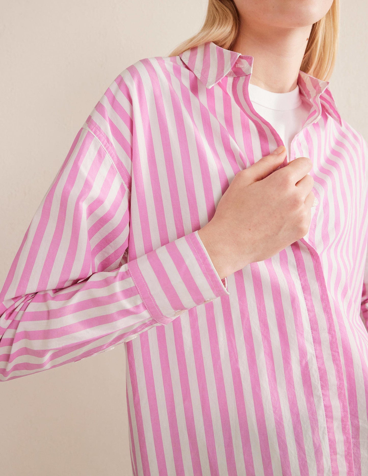 Oversize-Baumwollhemd-Rosa, Gestreift