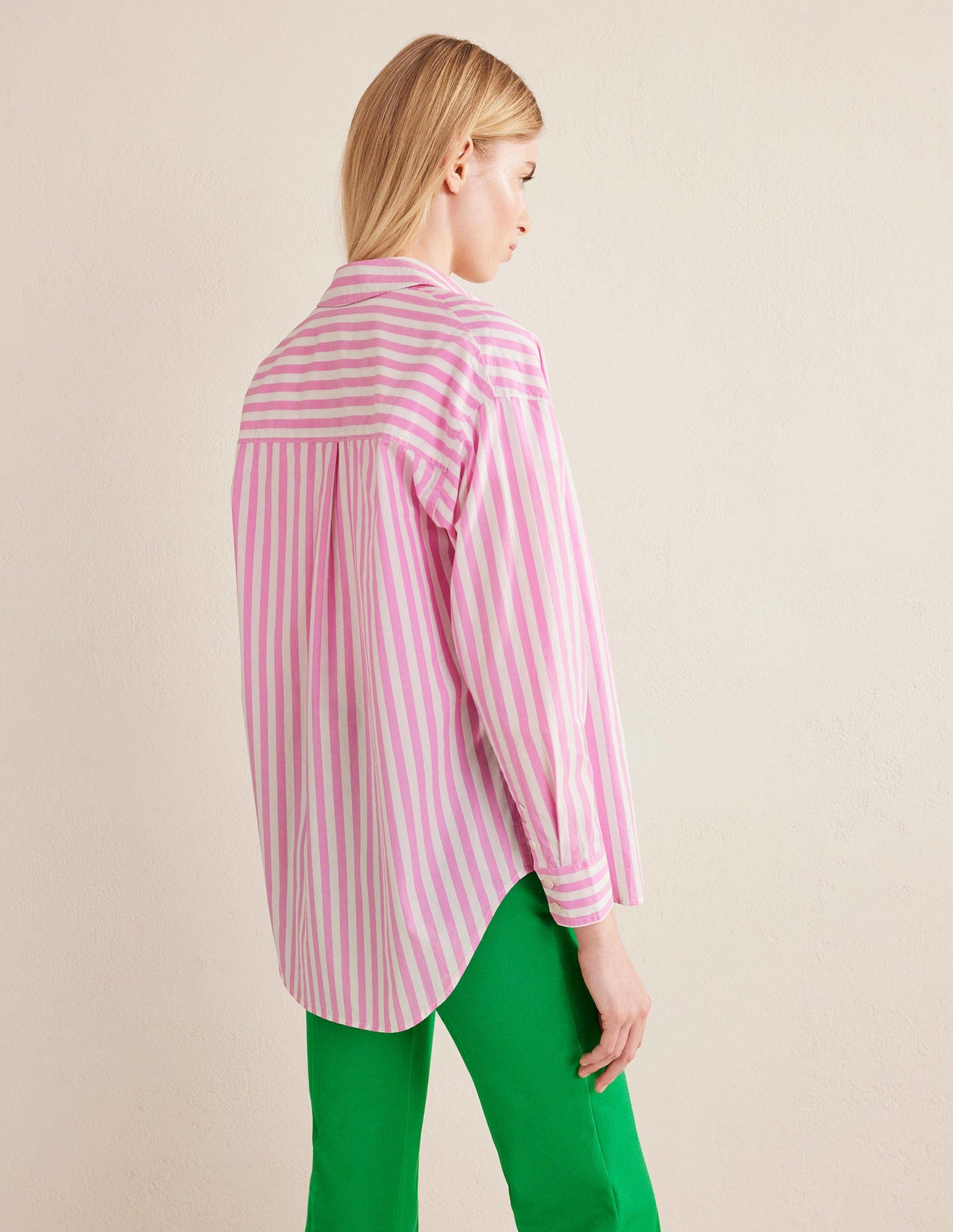 Oversize-Baumwollhemd-Rosa, Gestreift