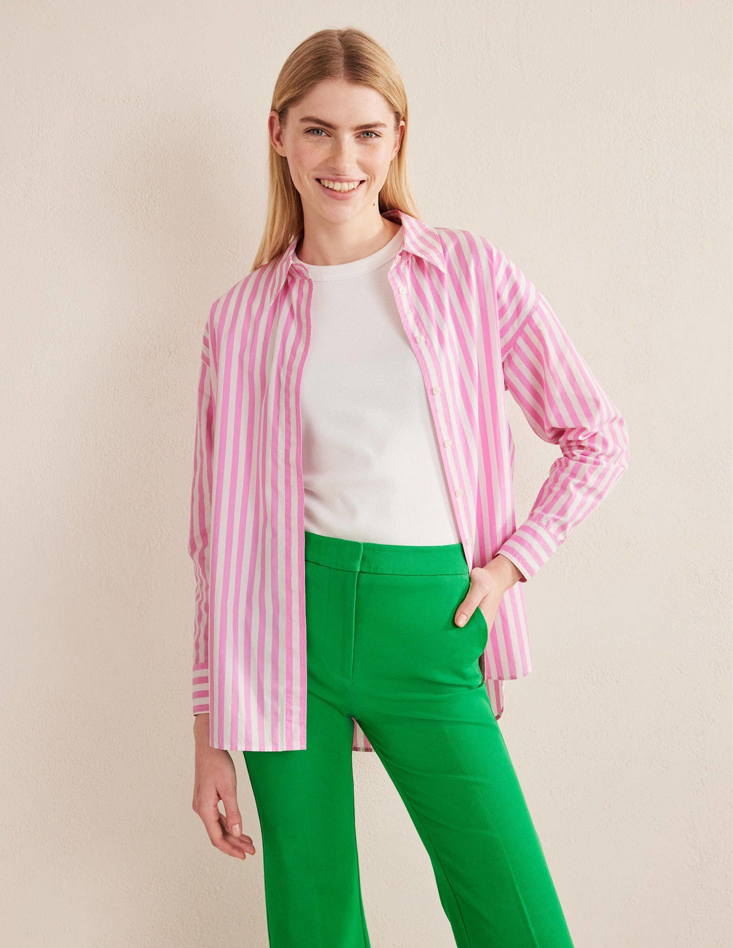 Oversize-Baumwollhemd-Rosa, Gestreift