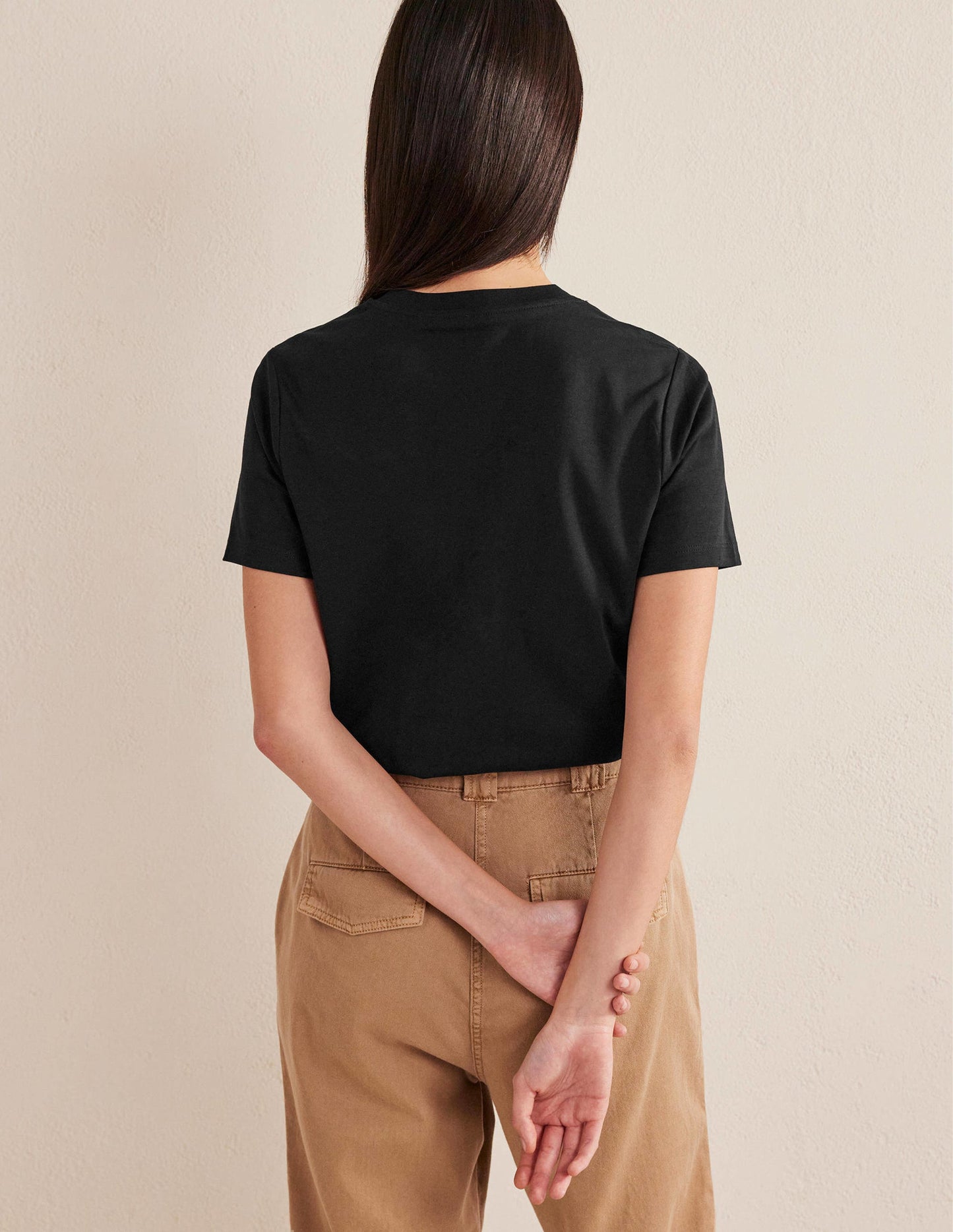 Baumwoll-T-Shirt mit Rundhalsausschnitt-Schwarz