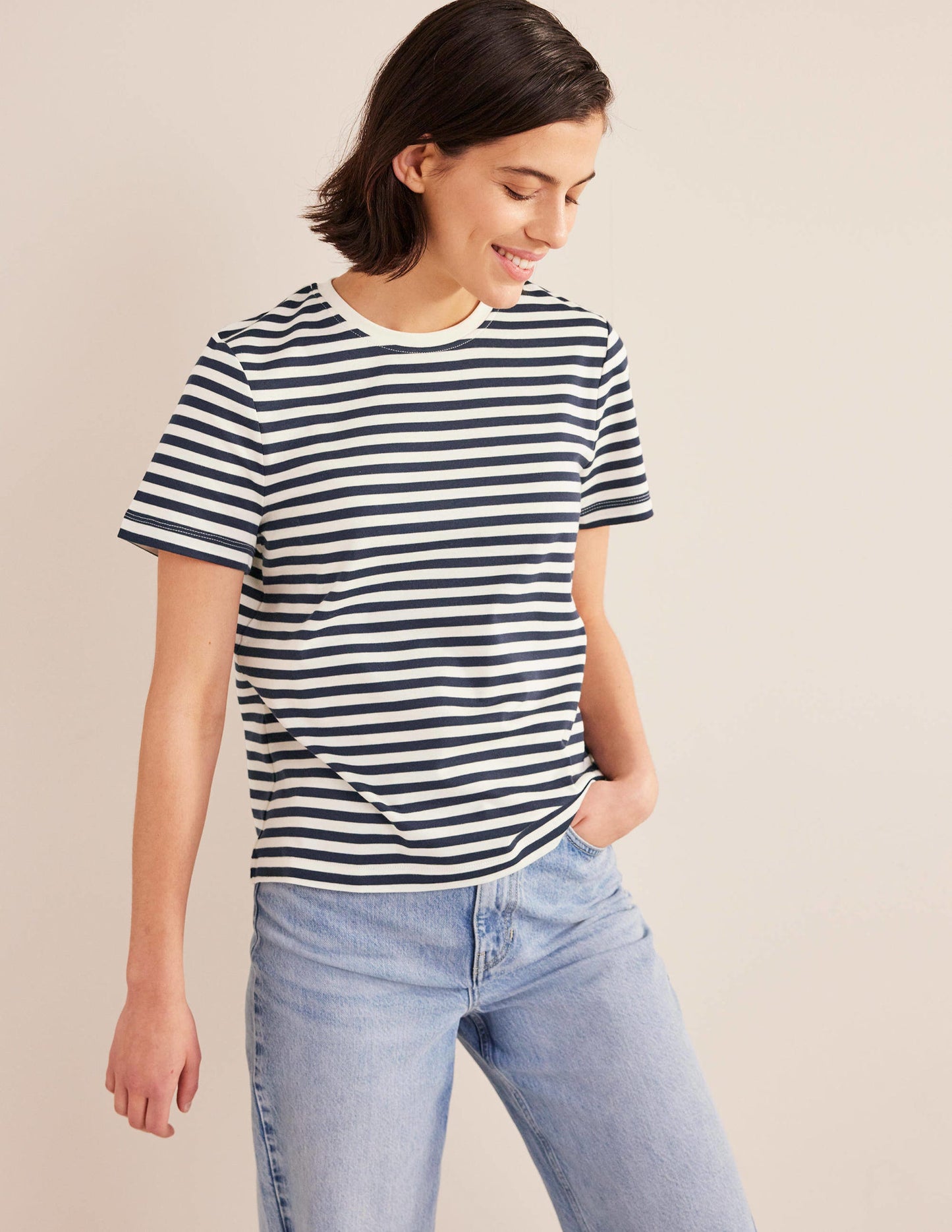Perfect Cotton T-Shirt-Ivory / Navy Stripe