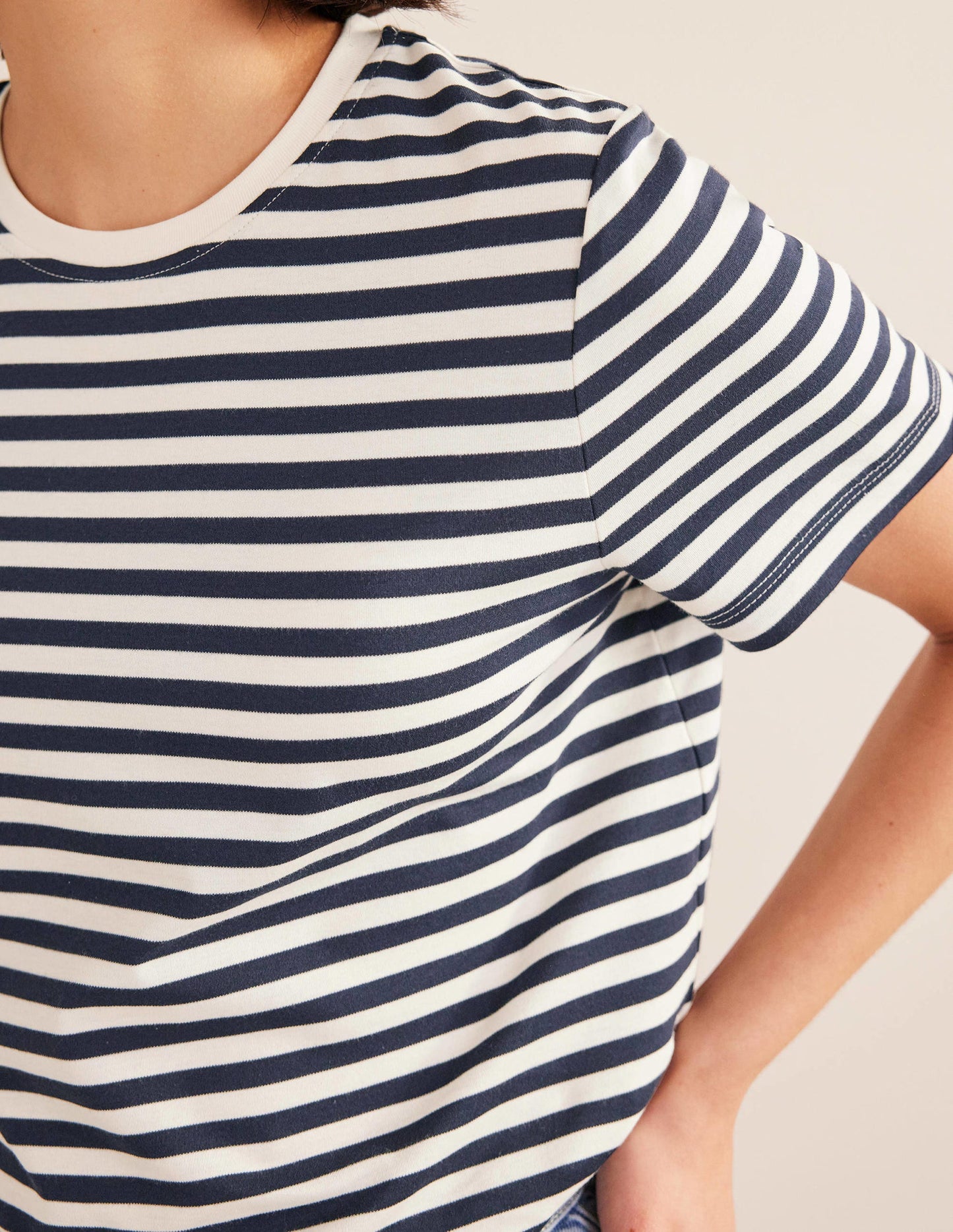 Perfect Cotton T-Shirt-Ivory / Navy Stripe