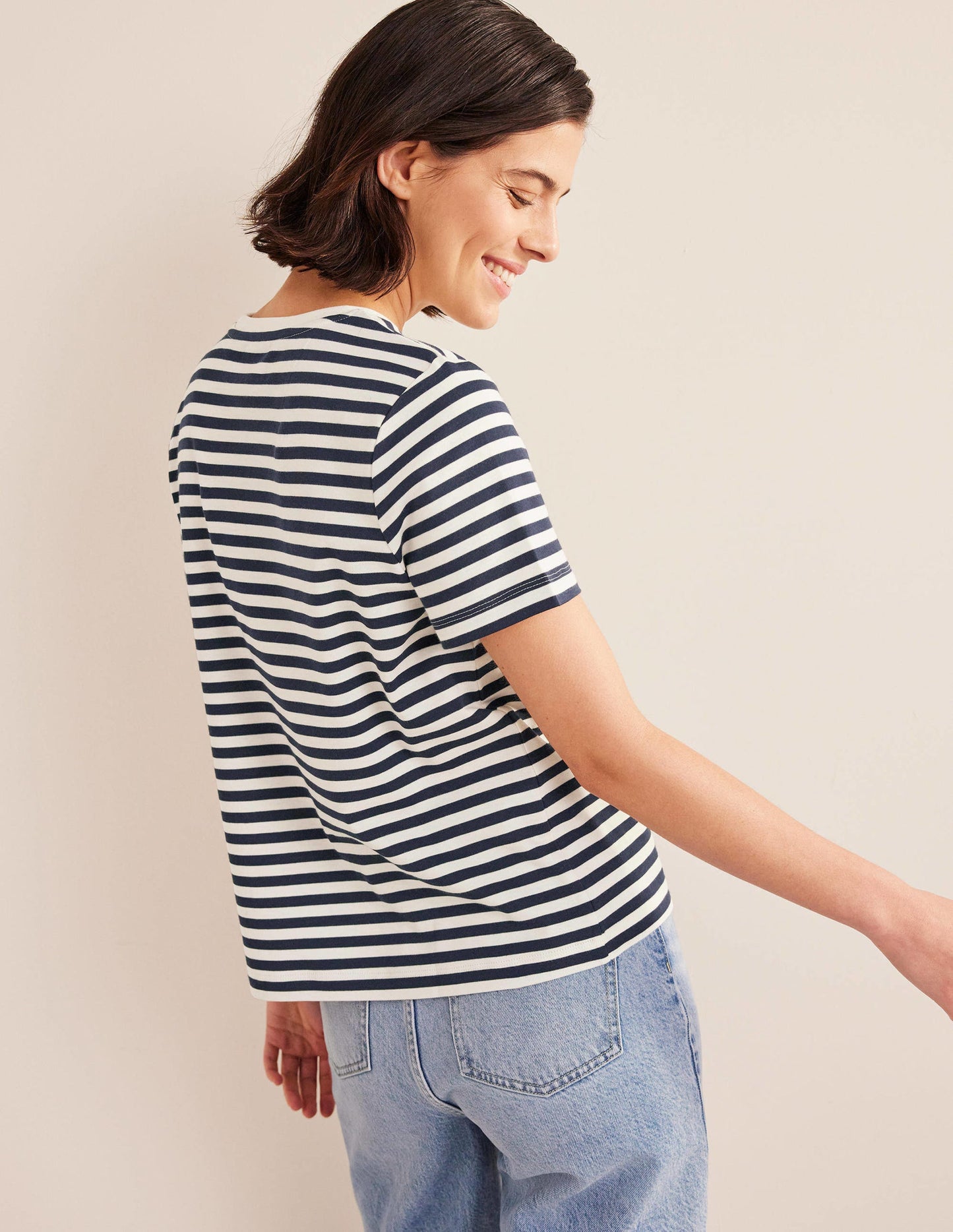 Perfect Cotton T-Shirt-Ivory / Navy Stripe