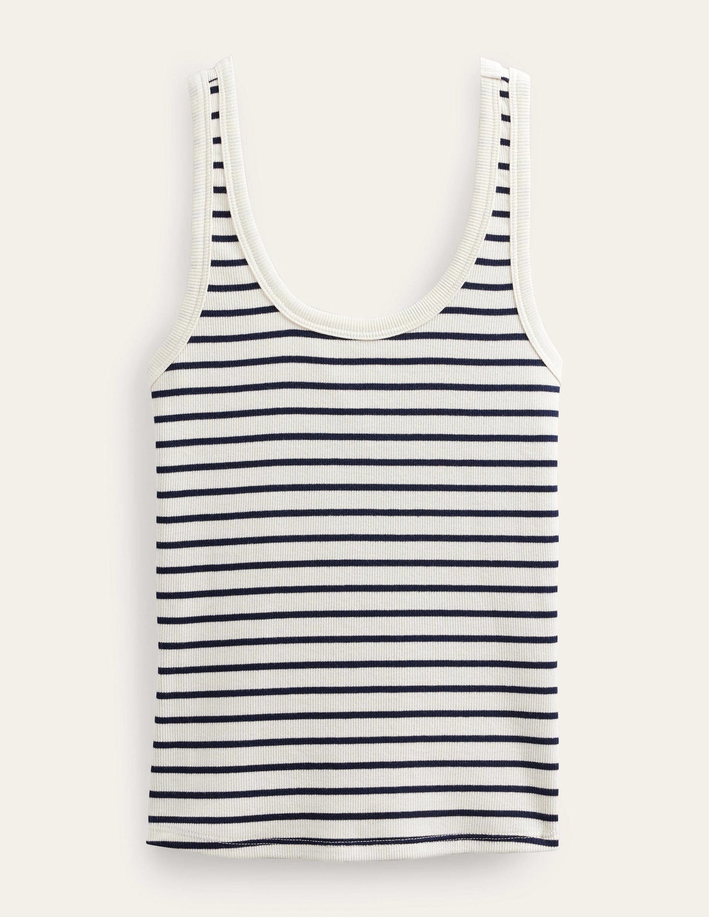 Geripptes Tanktop mit Rundhalsausschnitt-Naturweiß/Navy, Gestreift