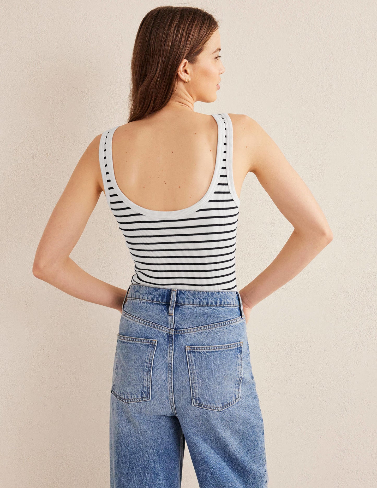 Geripptes Tanktop mit Rundhalsausschnitt-Naturweiß/Navy, Gestreift