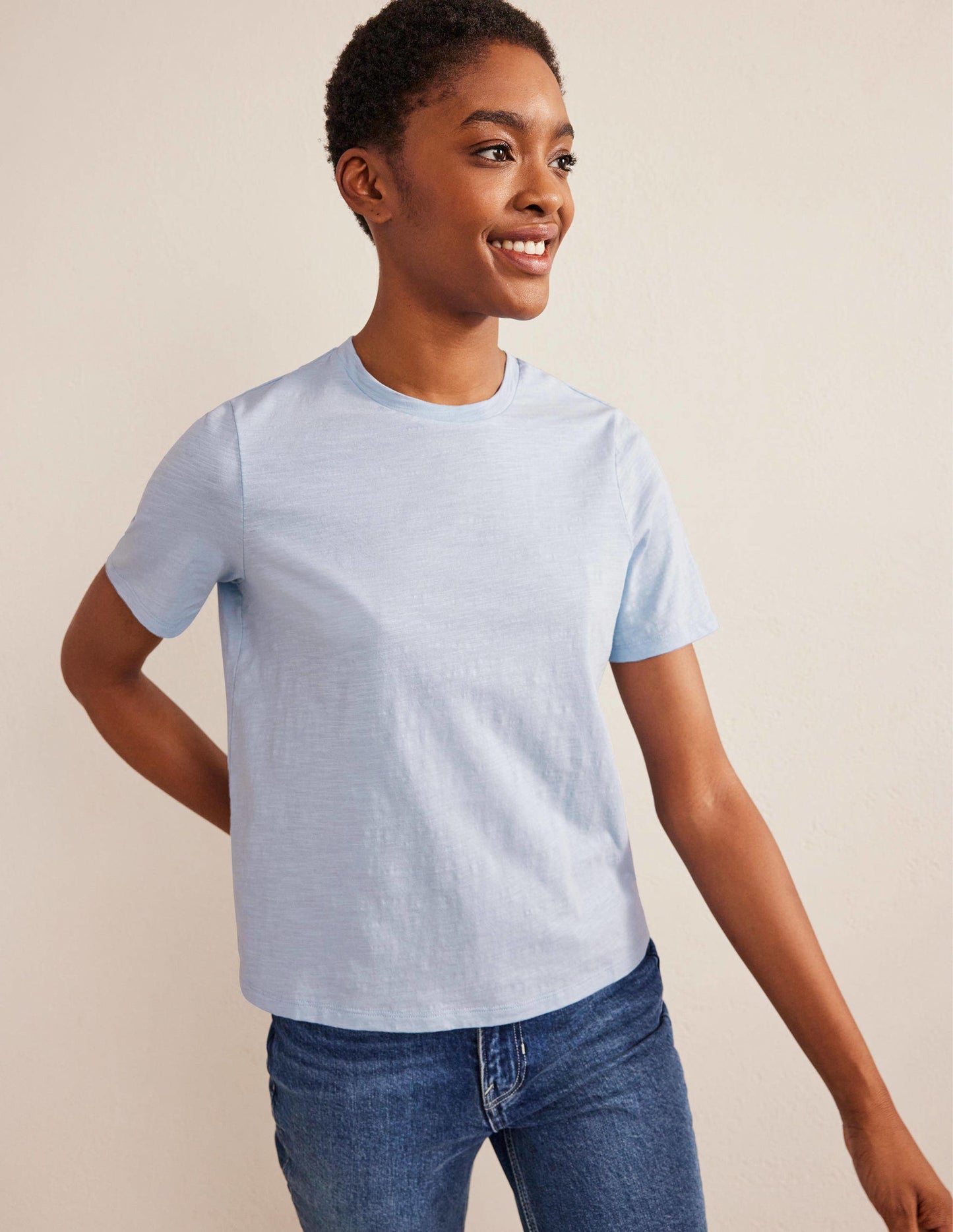 Cotton Crew Neck T-Shirt-Chambray Blue