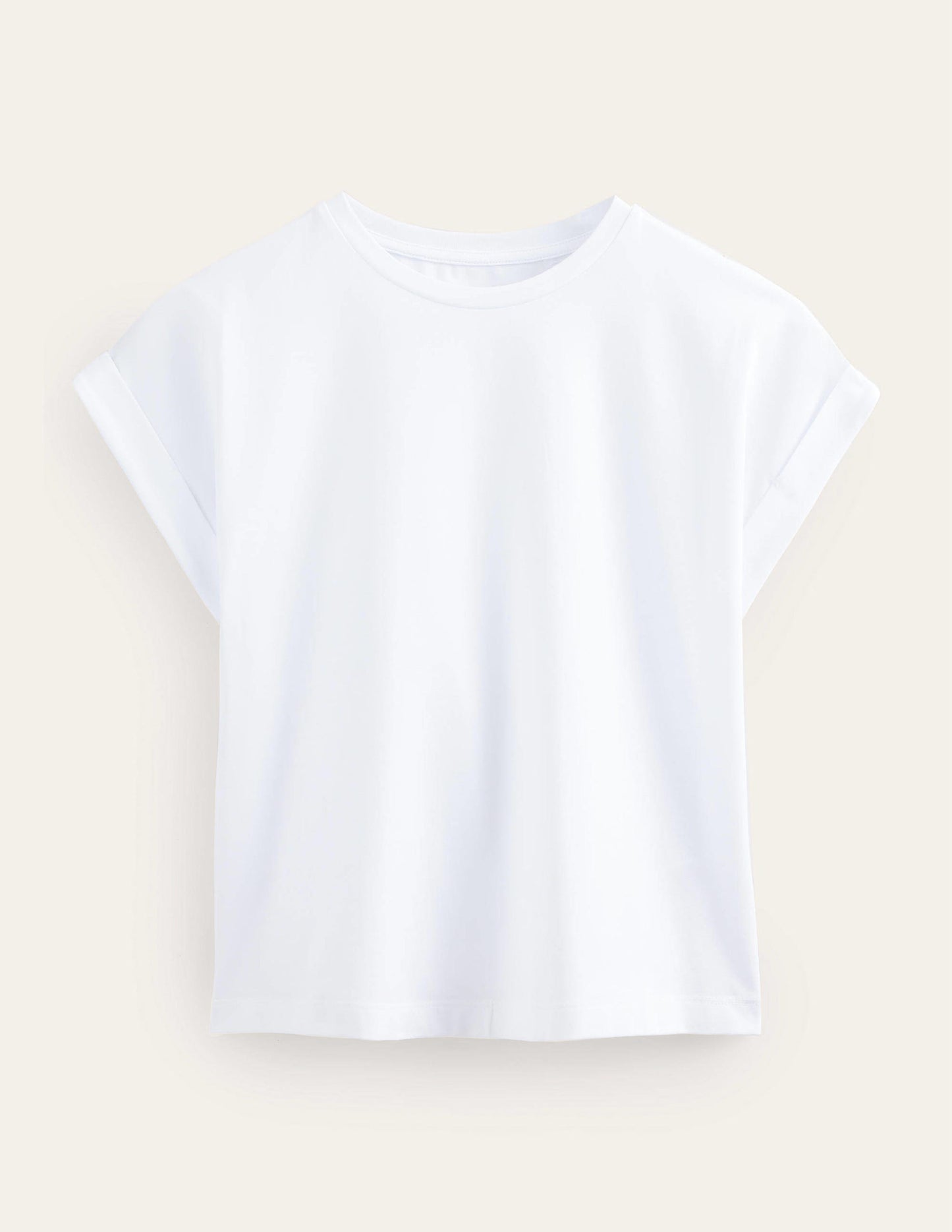 Rundhals-T-Shirt mit umgekrempelten Ärmeln-Weiß