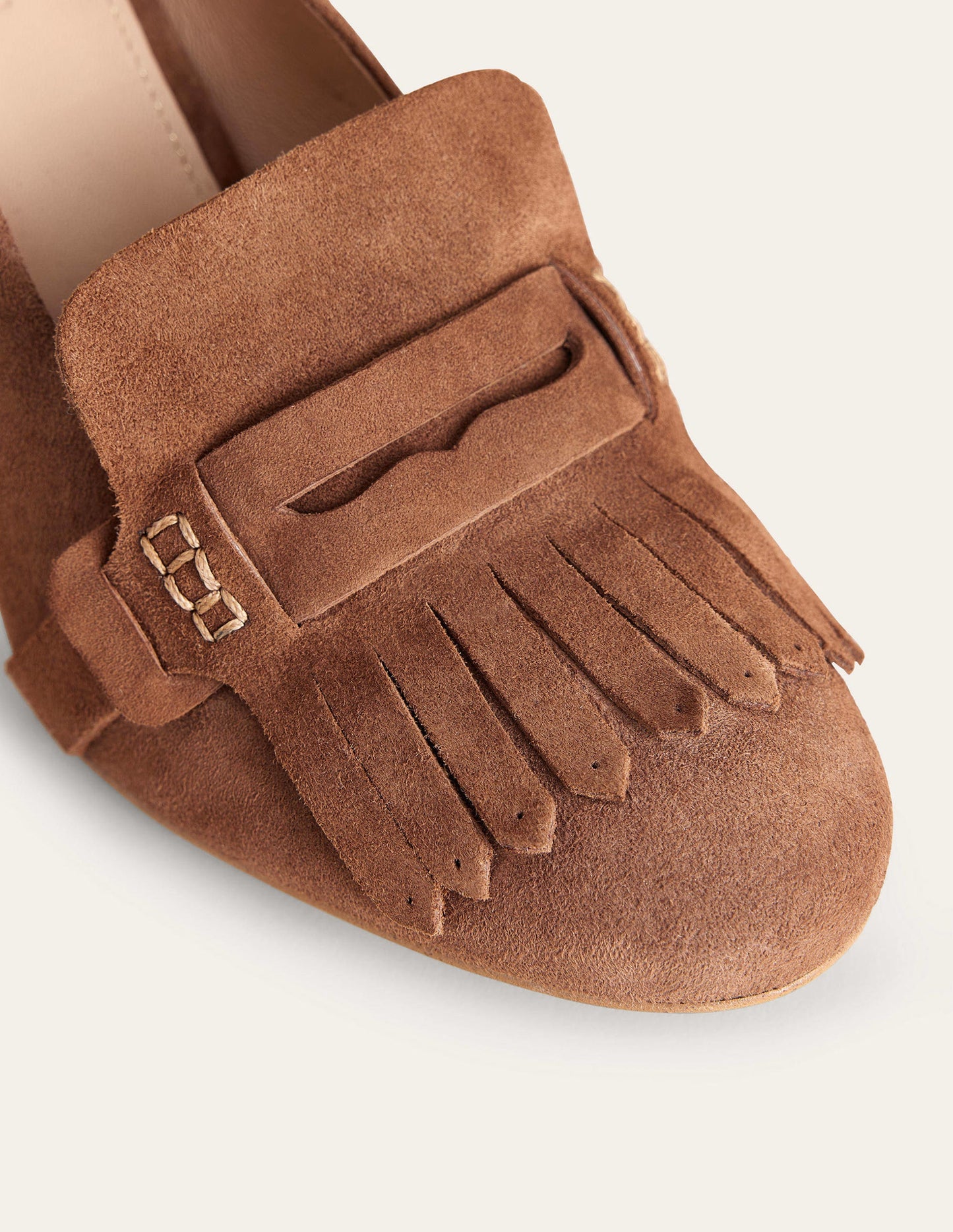 Absatz-Loafer mit Fransendetail-Goldbraun, Veloursleder