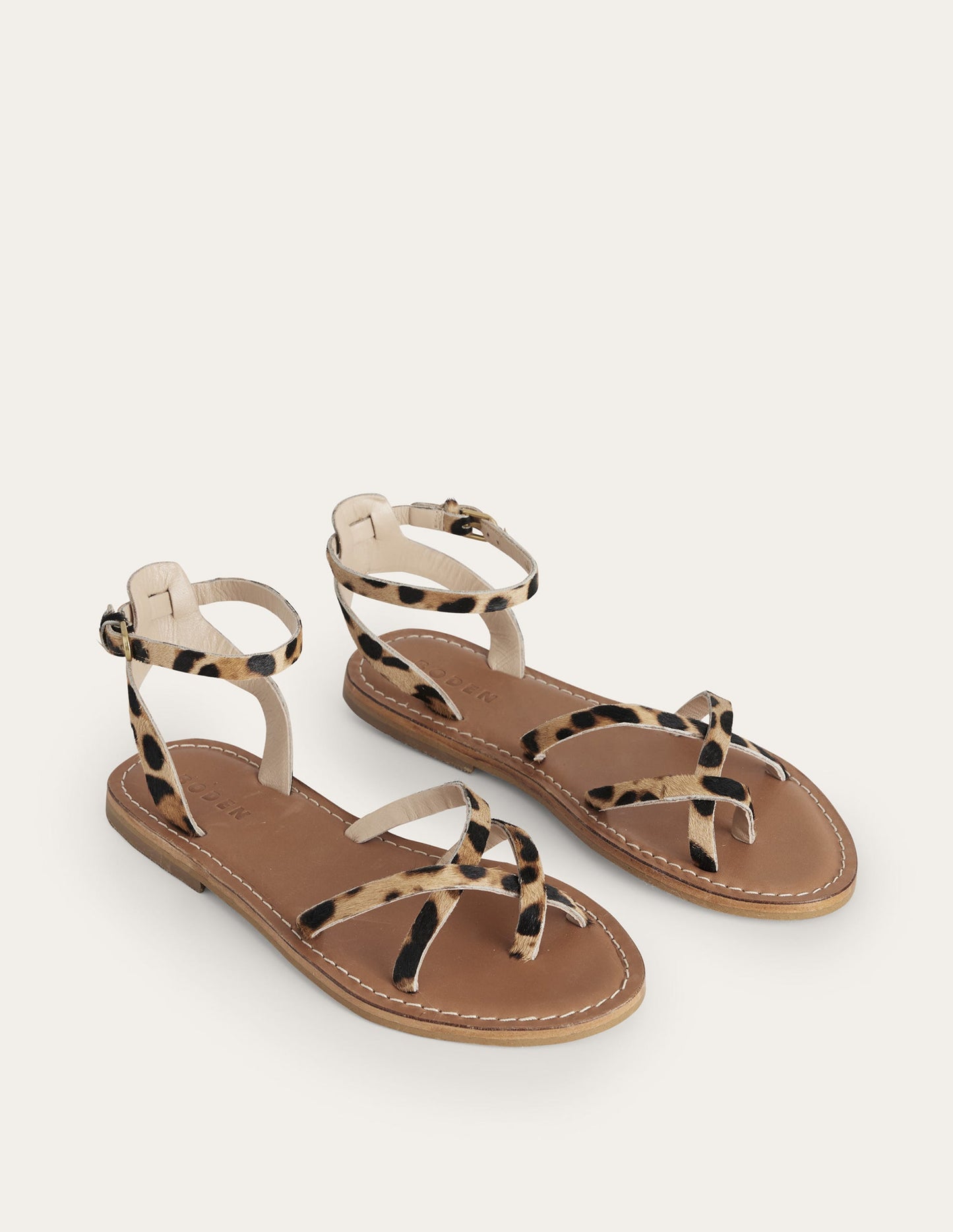 Einfache Sandalen mit flacher Sohle-Klassisch, Leopardenmuster/Ponyhaar