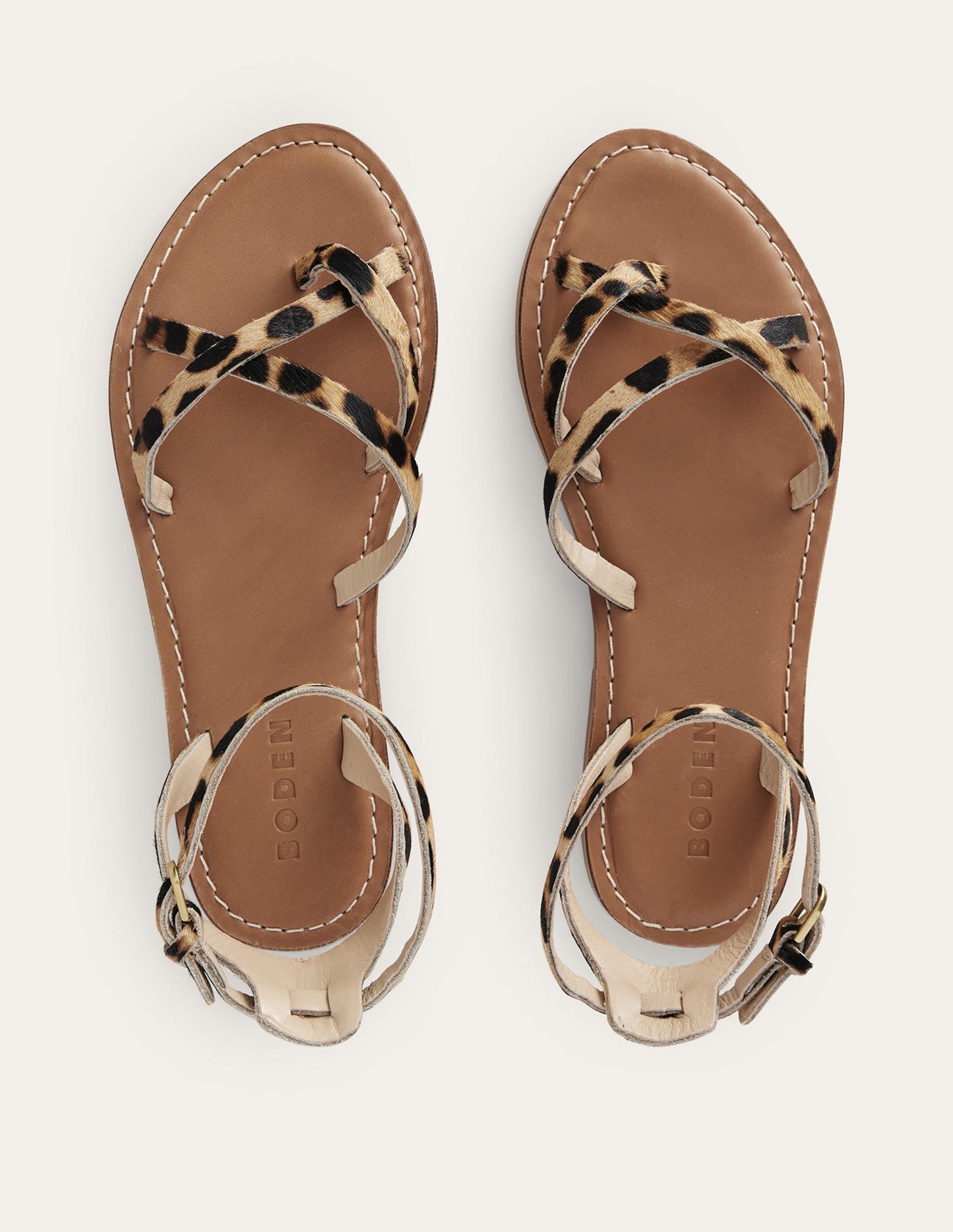 Einfache Sandalen mit flacher Sohle-Klassisch, Leopardenmuster/Ponyhaar