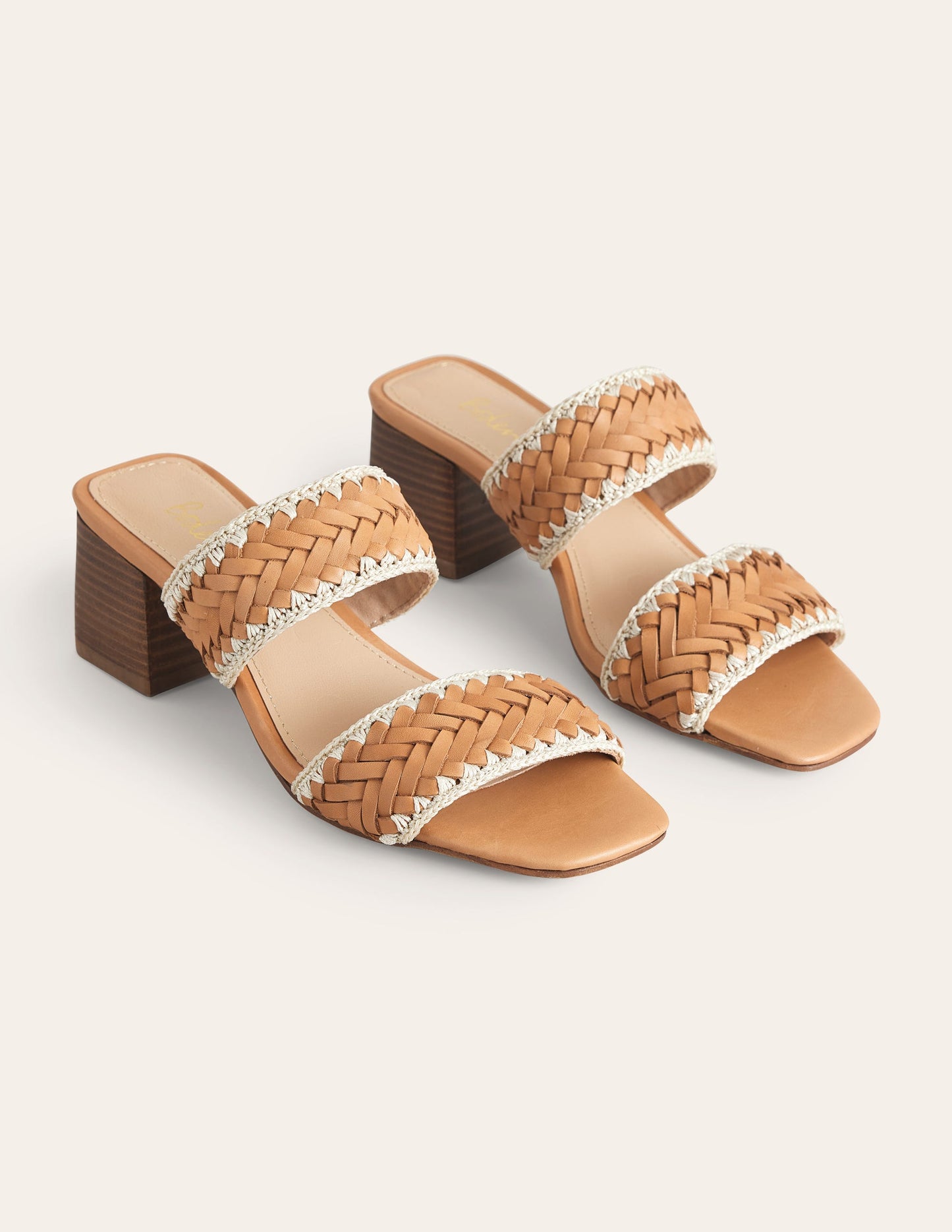 Absatzsandalen mit Webriemen-Hellbraun, Gewebtes Glattleder