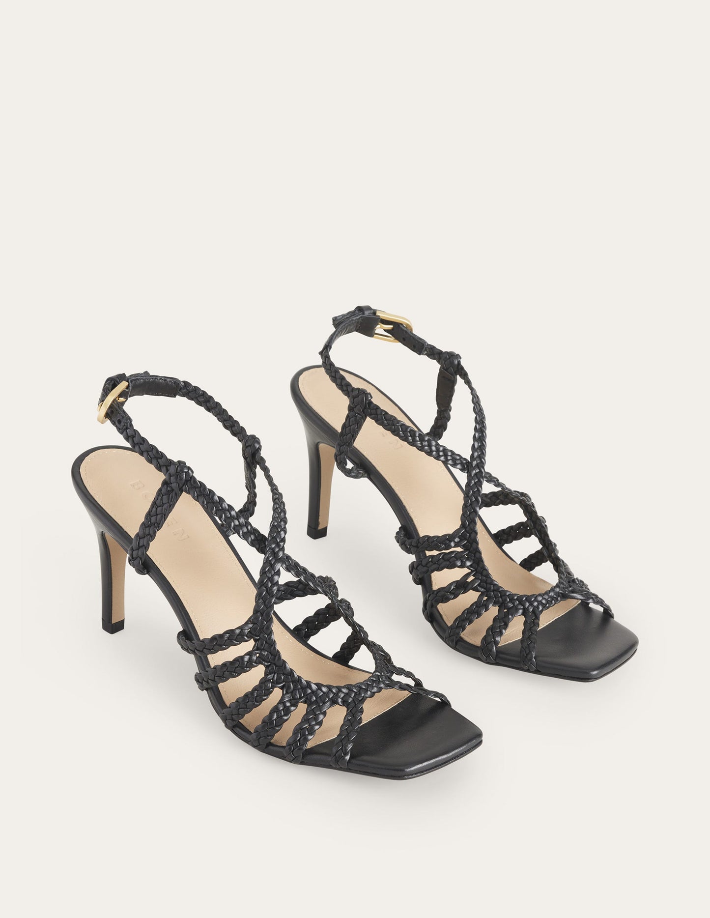 Absatzsandalen mit Webriemen-Schwarz