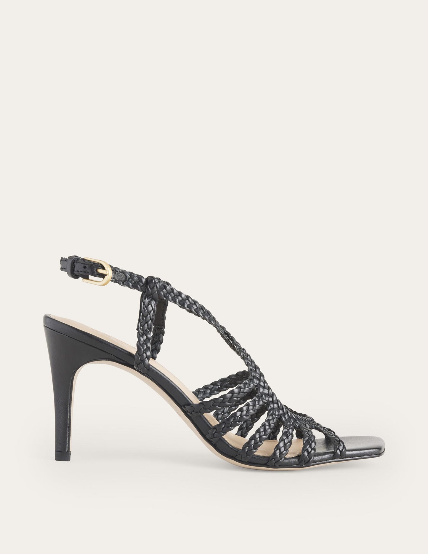 Absatzsandalen mit Webriemen-Schwarz