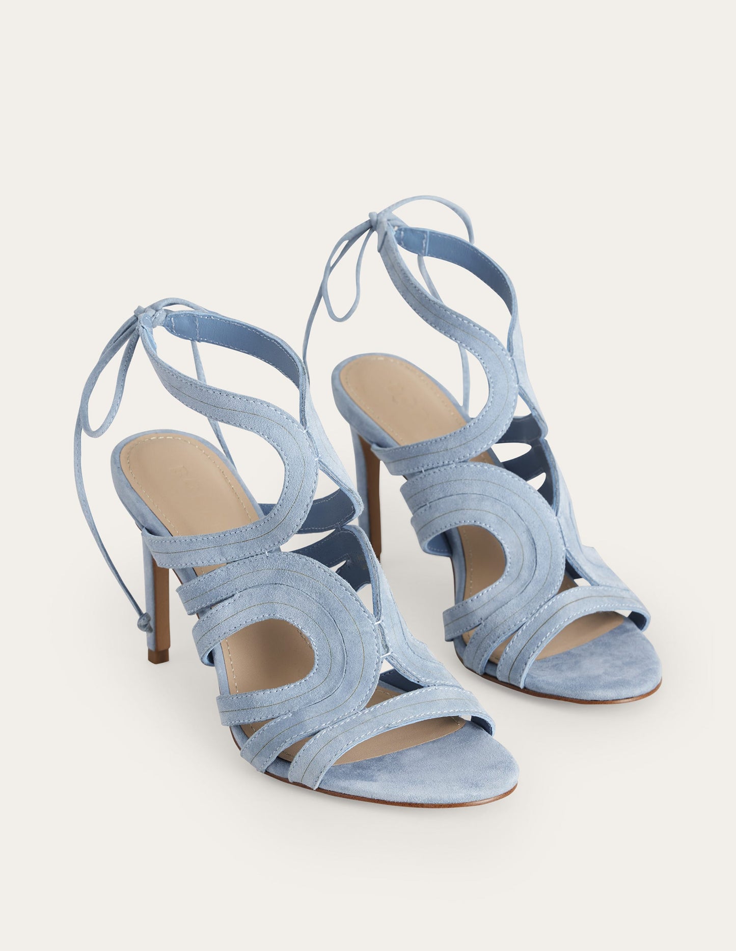 Absatzsandalen mit Cut-out-Delfinblau, Veloursleder