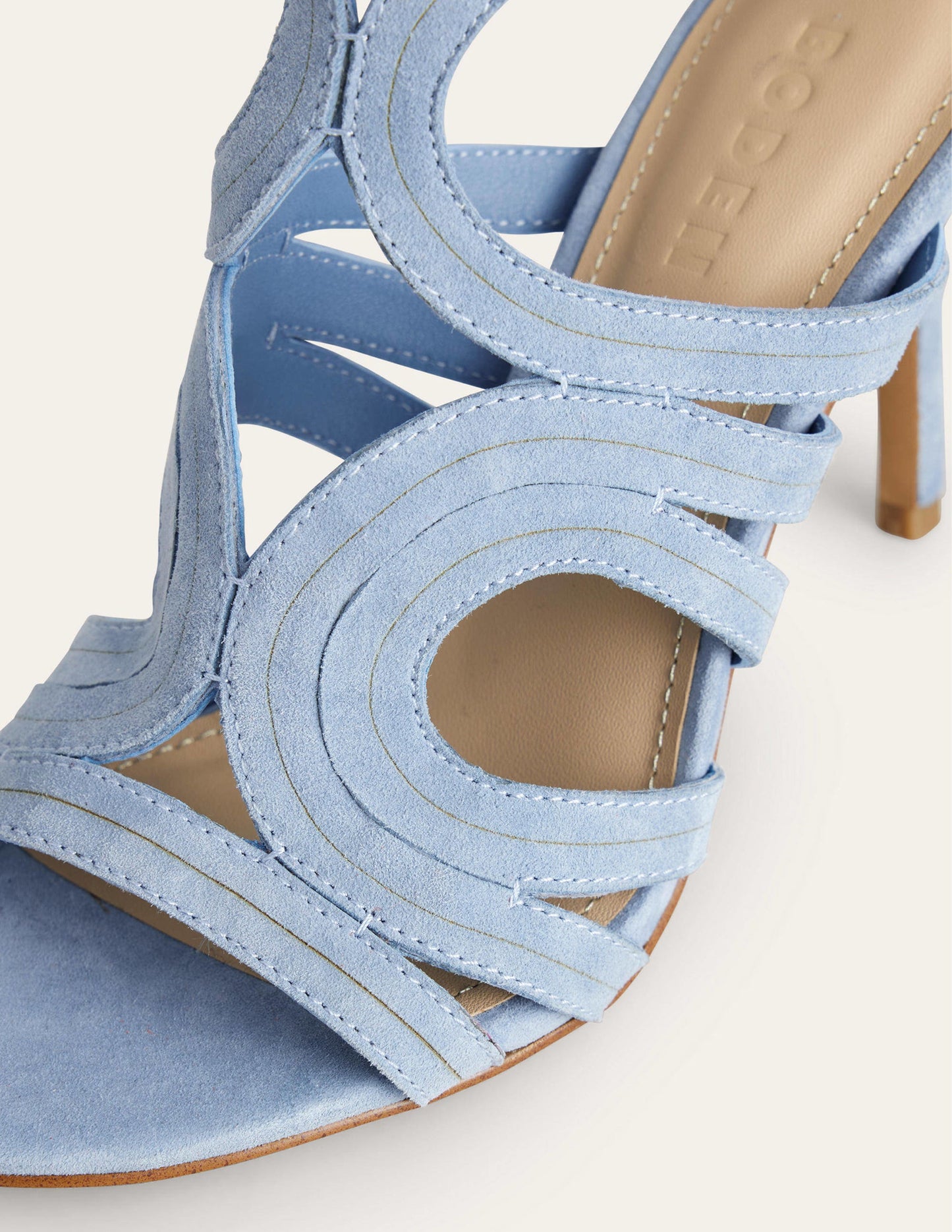 Absatzsandalen mit Cut-out-Delfinblau, Veloursleder