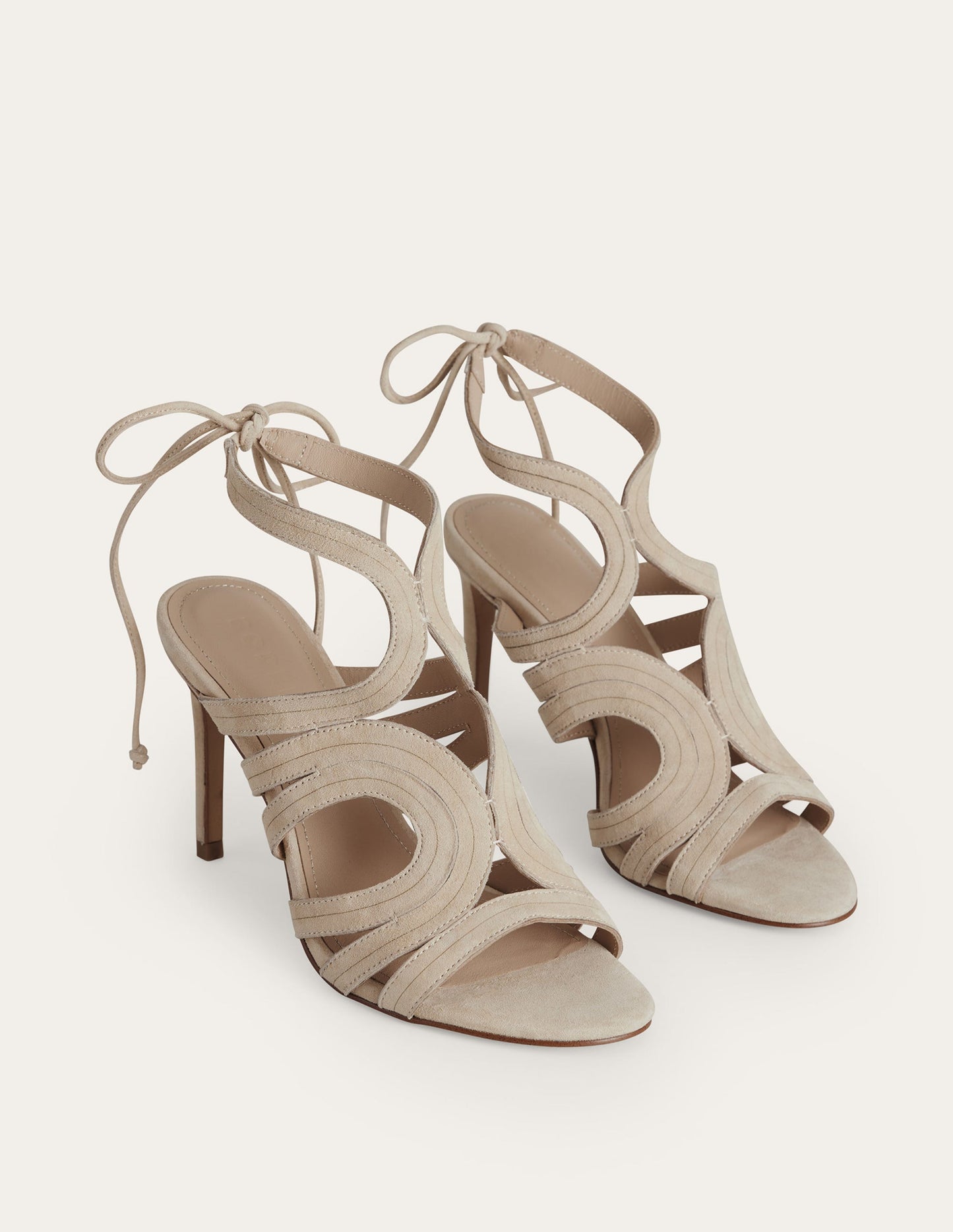 Absatzsandalen mit Cut-out-Hellbeige, Veloursleder