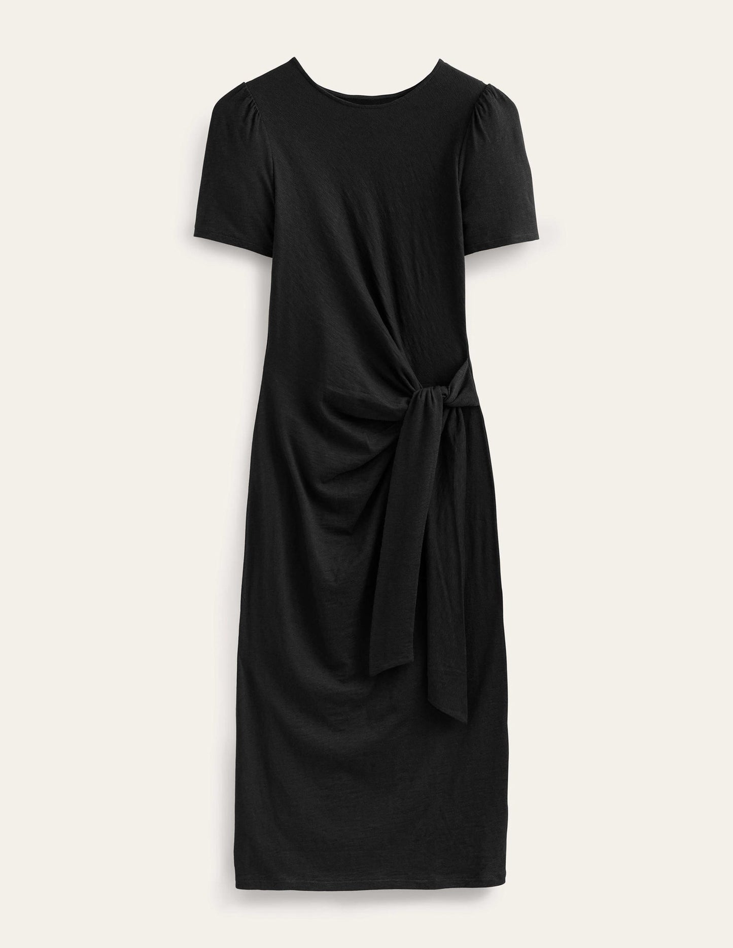 Jersey-Midikleid mit Knotendetail-Schwarz