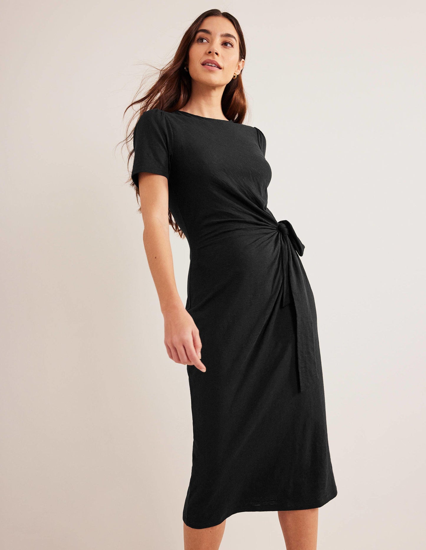 Jersey-Midikleid mit Knotendetail-Schwarz