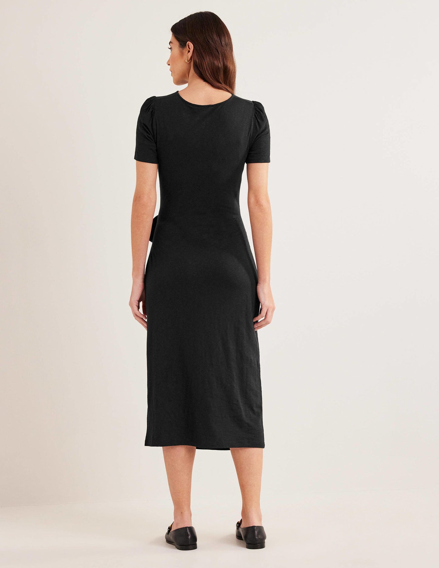 Jersey-Midikleid mit Knotendetail-Schwarz