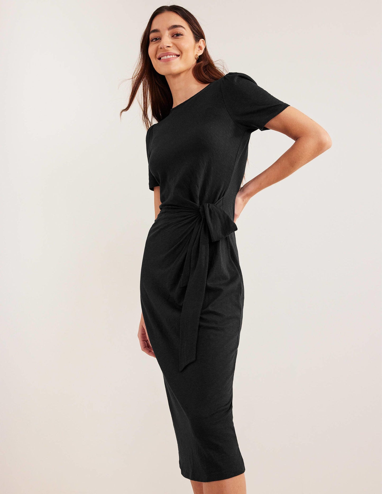 Jersey-Midikleid mit Knotendetail-Schwarz