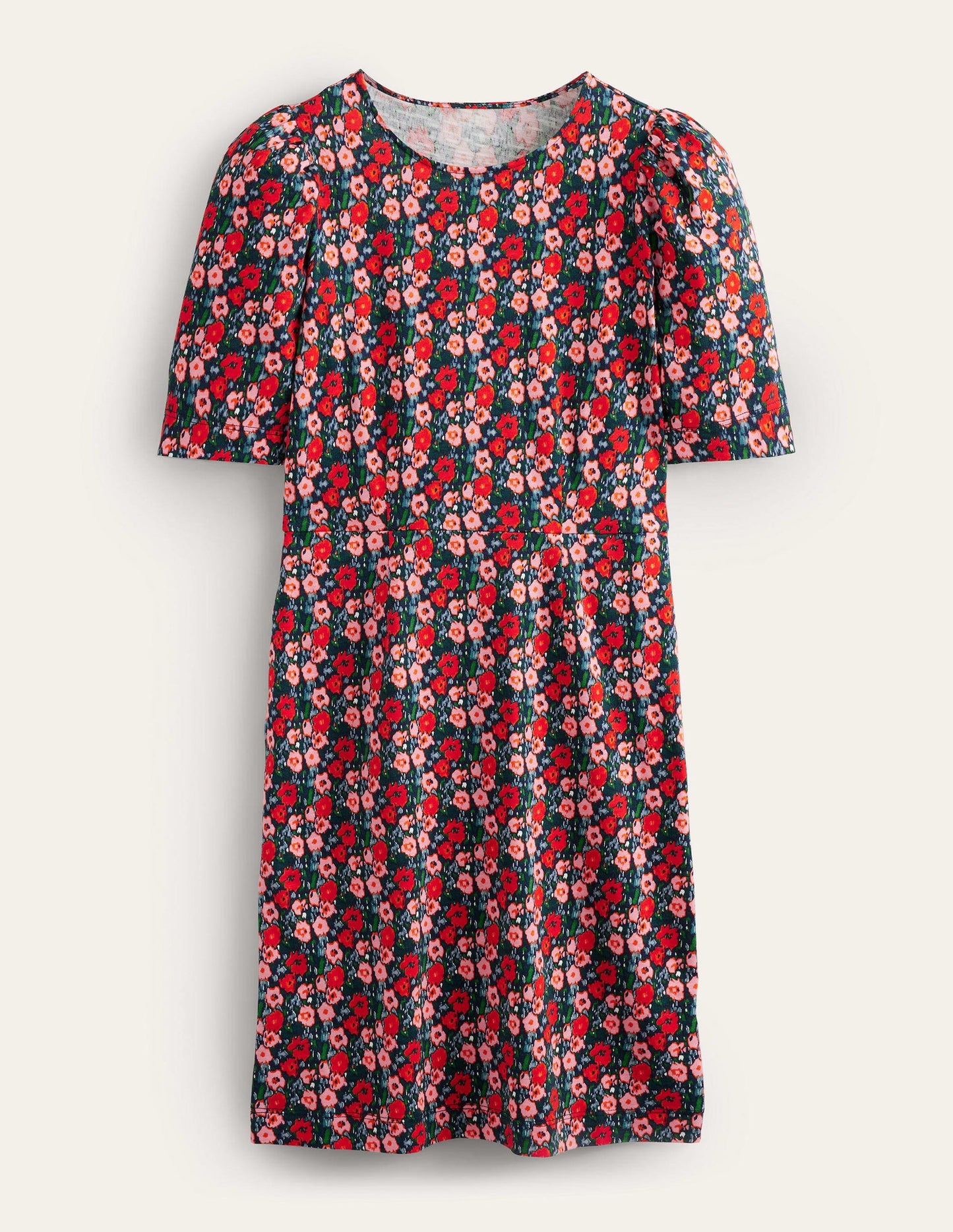 Jerseykleid mit Rundhalsausschnitt-Bunt, Abstraktes Mohnblumenmuster