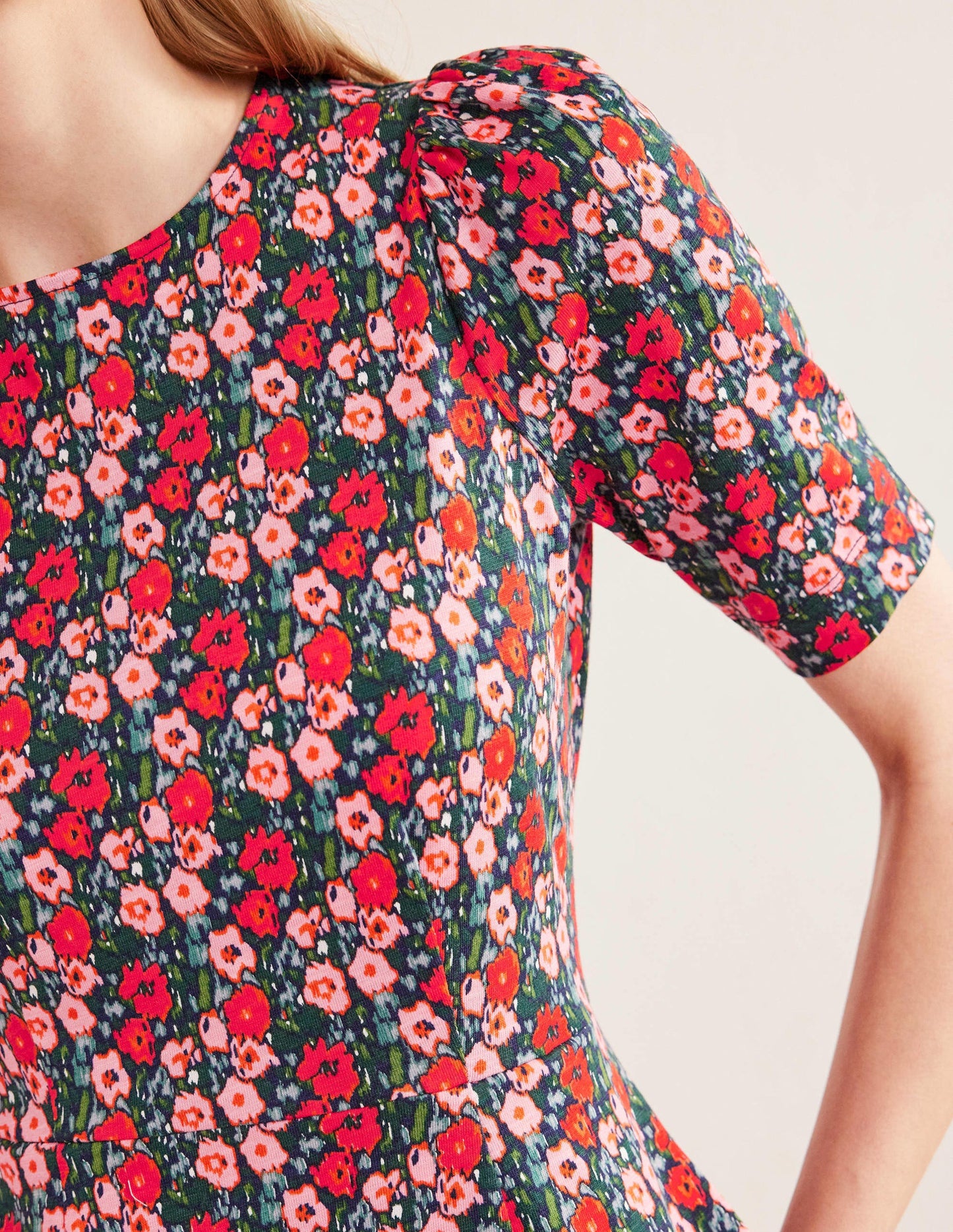 Jerseykleid mit Rundhalsausschnitt-Bunt, Abstraktes Mohnblumenmuster