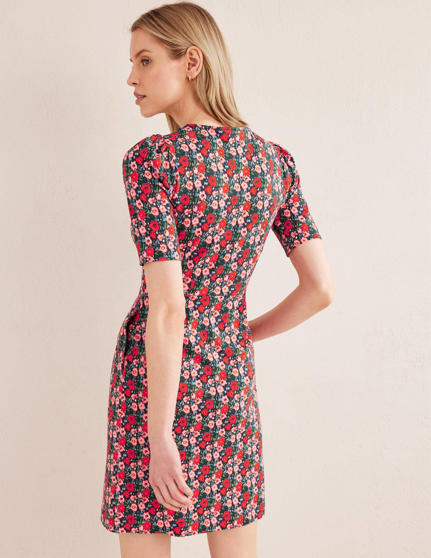 Jerseykleid mit Rundhalsausschnitt-Bunt, Abstraktes Mohnblumenmuster