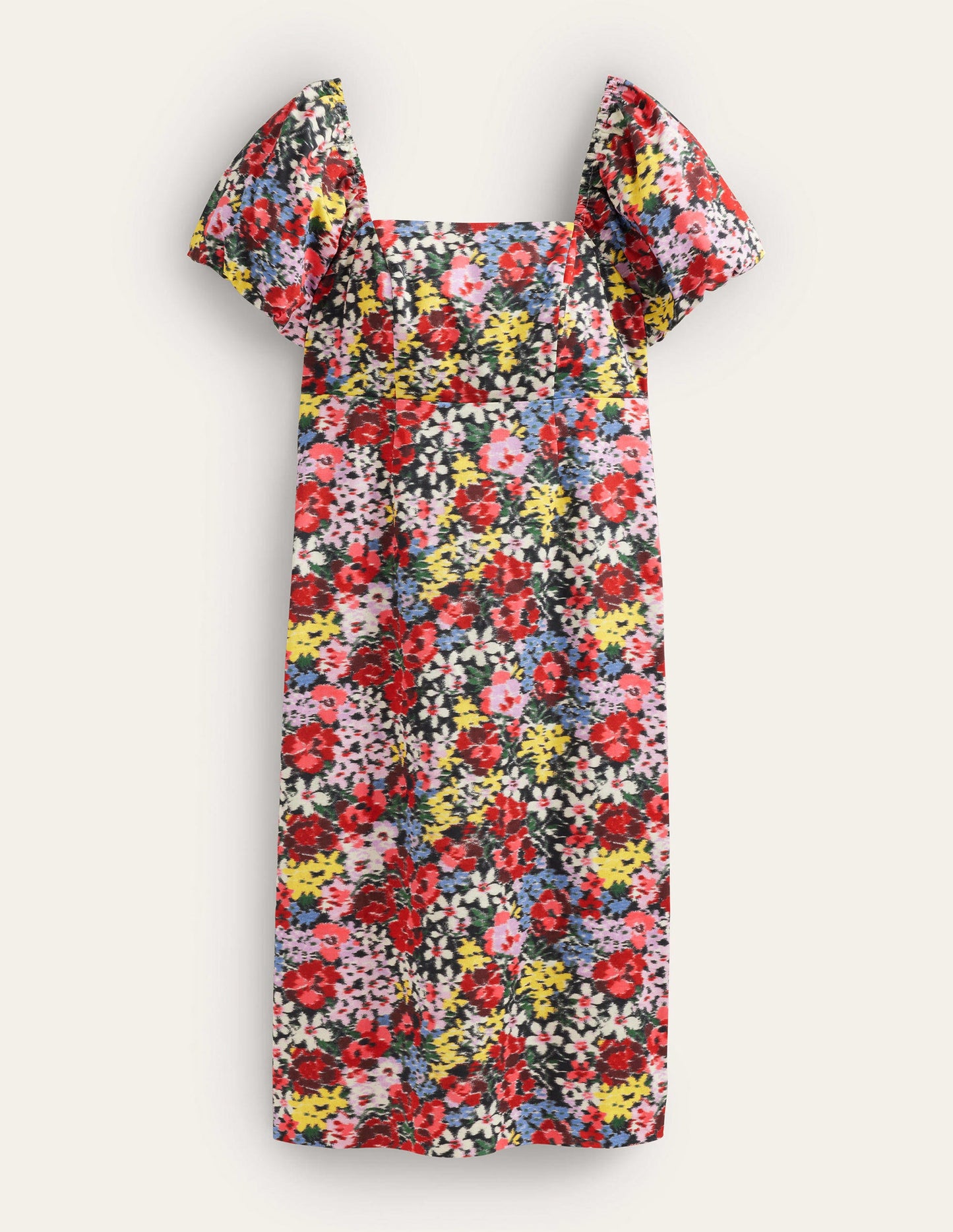 Puff Sleeve Column Midi Dress-Multi, Moire Bloom