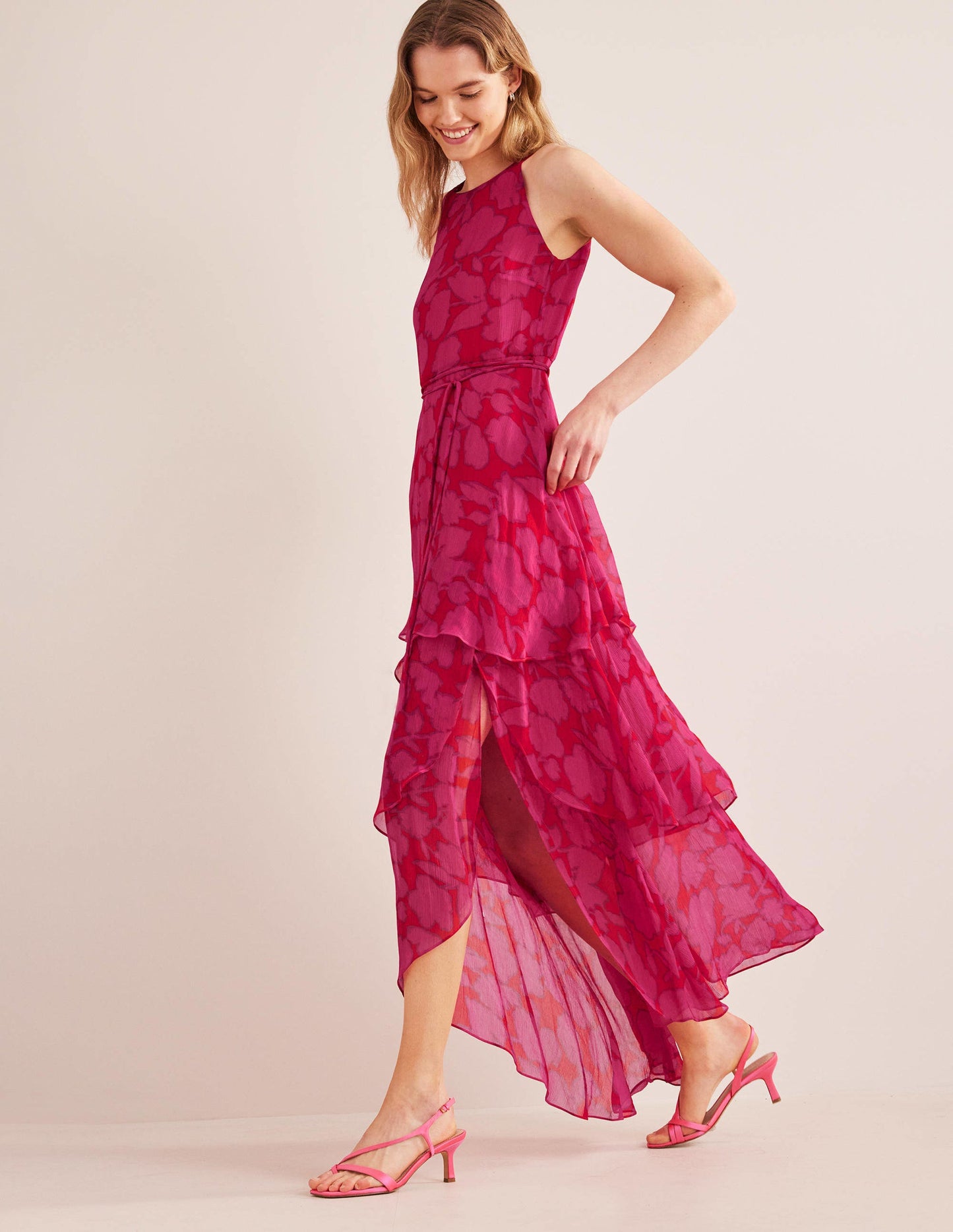 Ärmelloses Stufen-Maxikleid-Knallpink, Windsor-Blüten