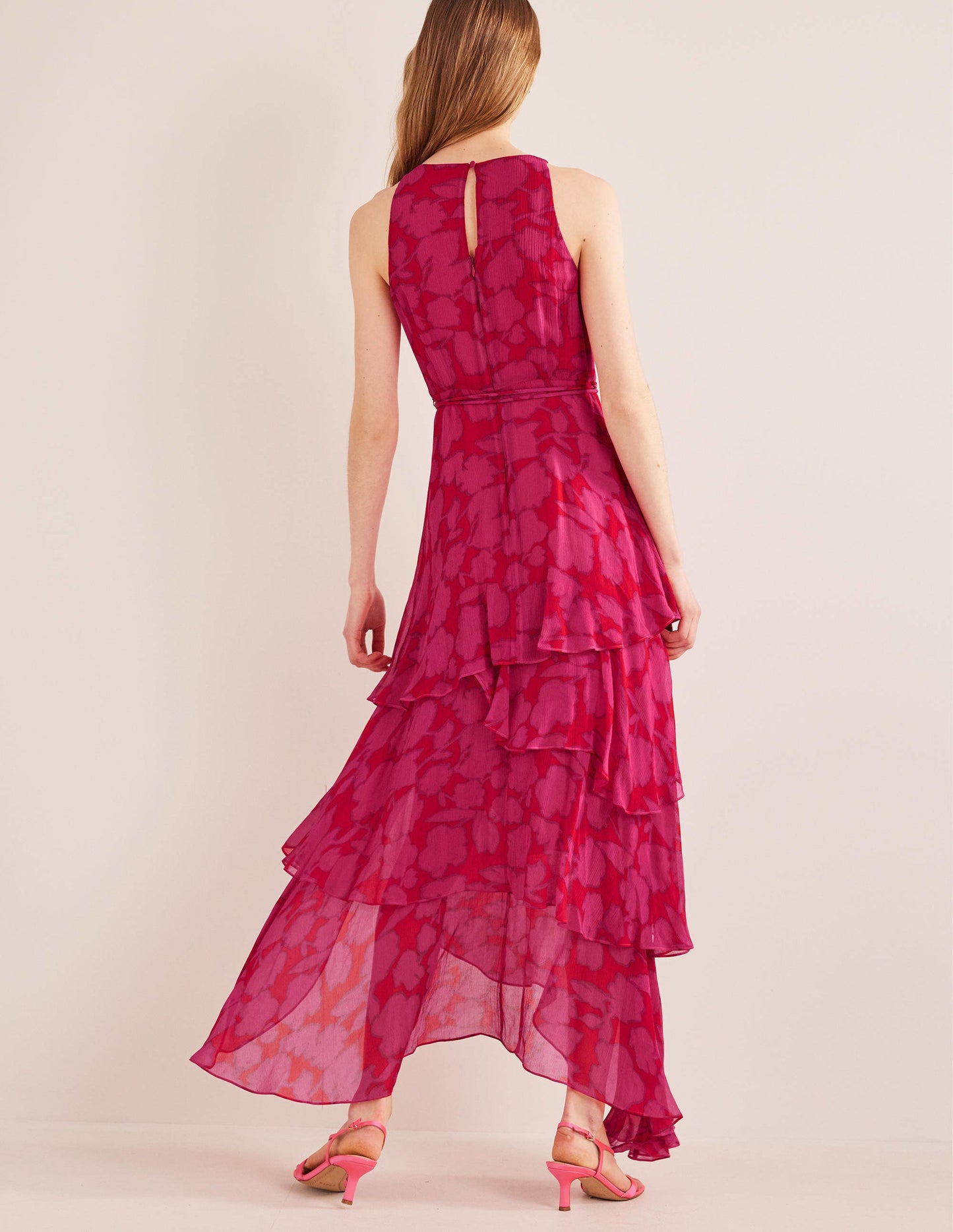 Ärmelloses Stufen-Maxikleid-Knallpink, Windsor-Blüten