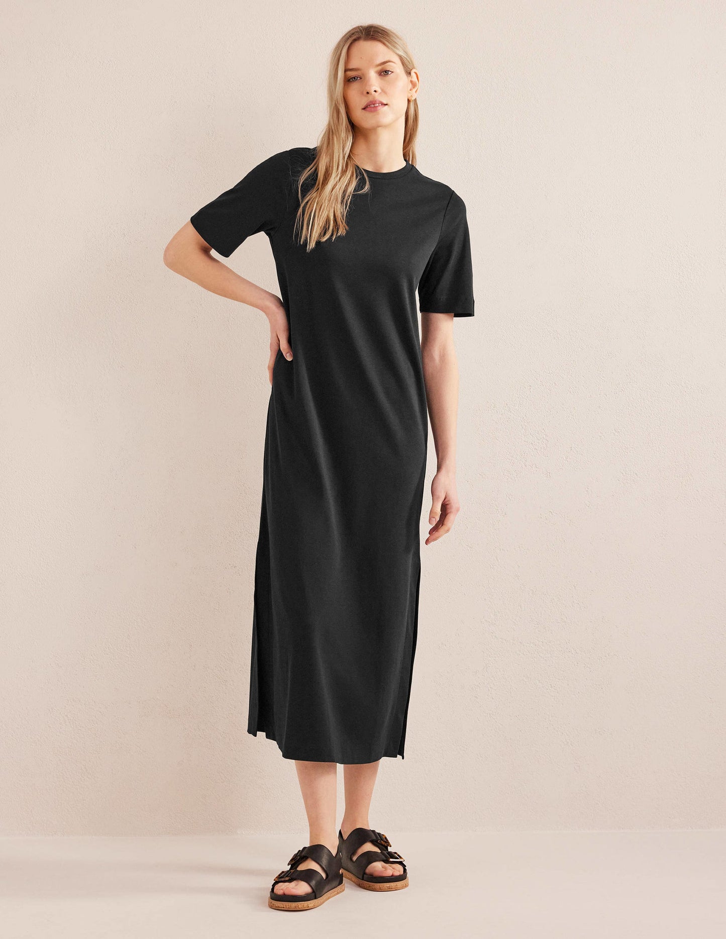 Midi-T-Shirt-Kleid aus Jersey-Schwarz