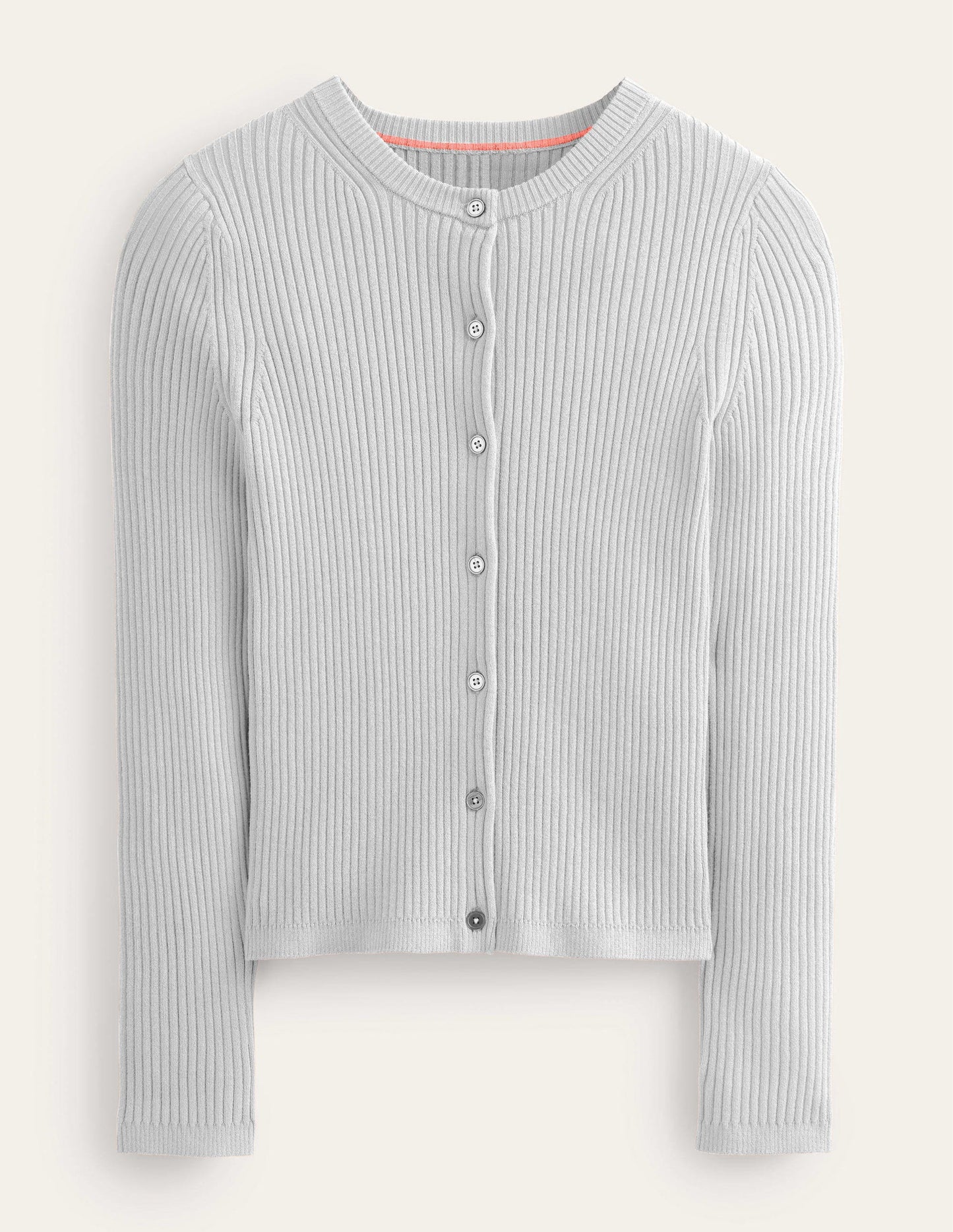 Cardigan mit Rippstrickdetail-Hellgrau Melange