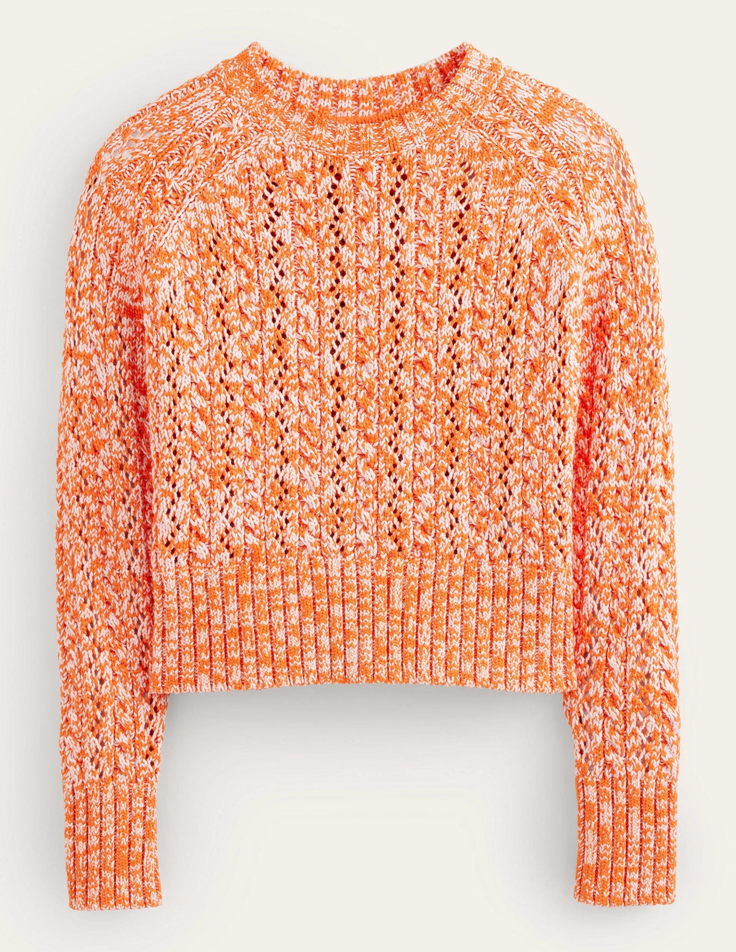 Melierter Zopfstrickpullover-Orange/Rosa Meliert