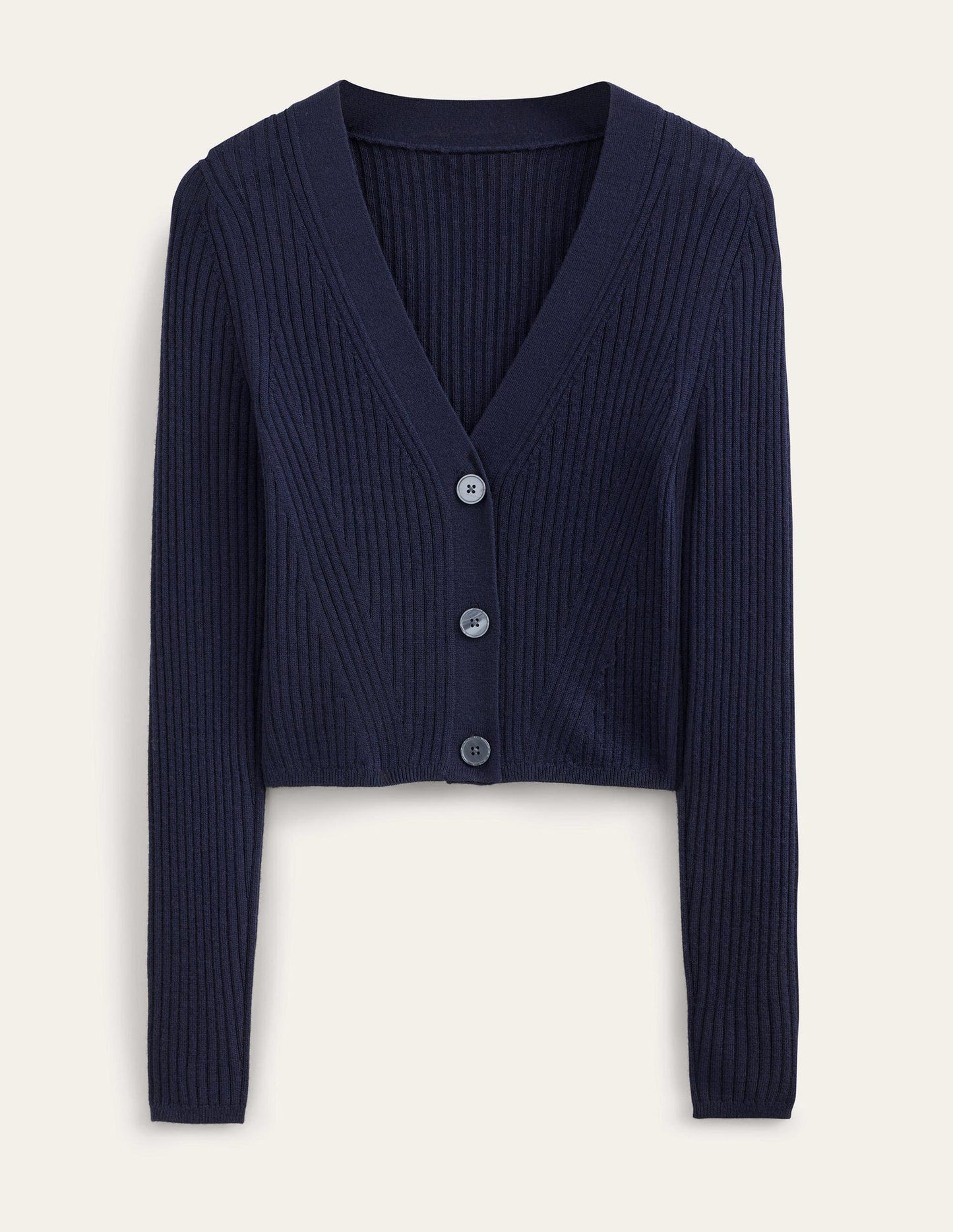 Kurzer Rippstrick-Cardigan aus Merinowolle-Marineblau