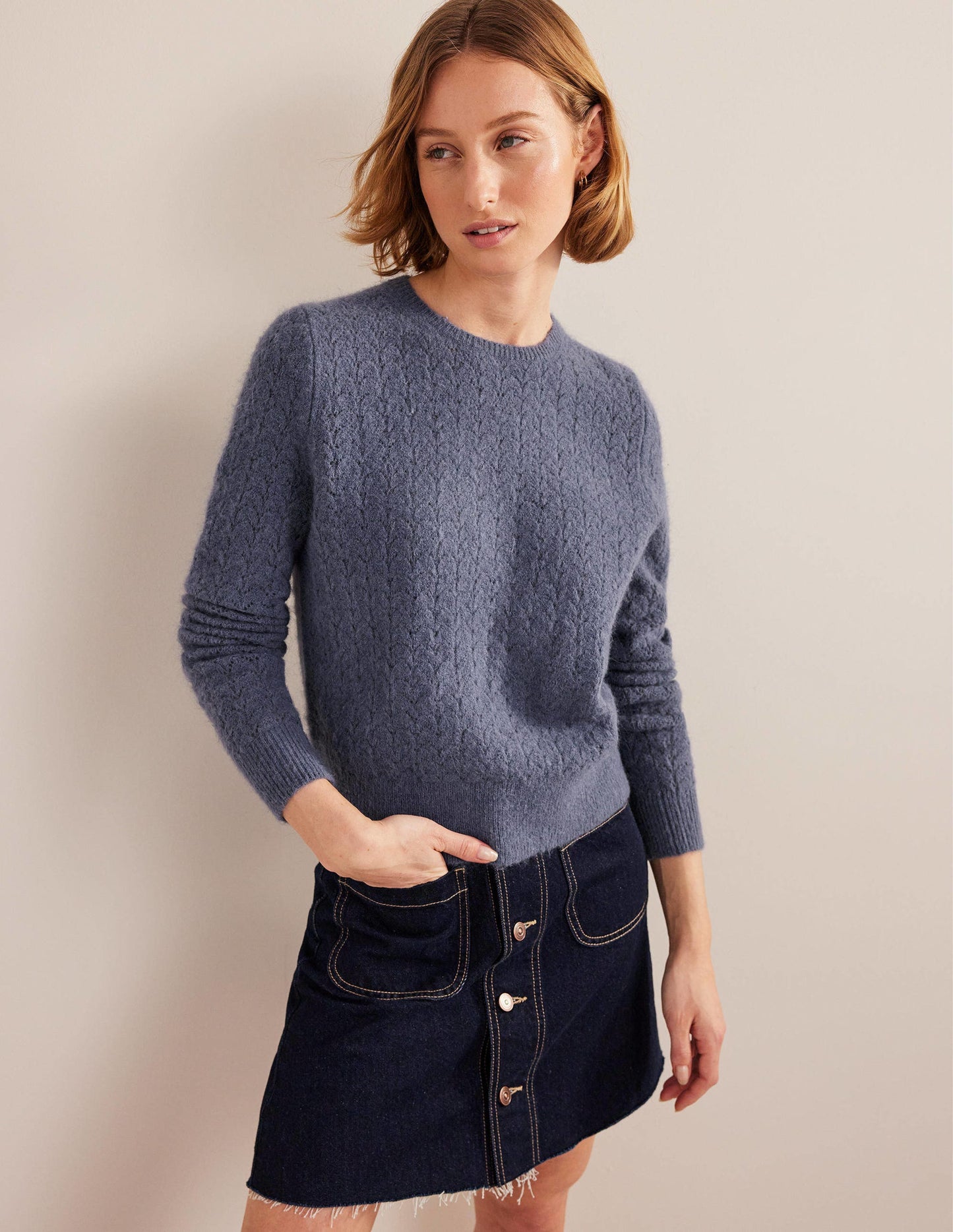 Flauschiger Pointelle-Pullover-Nachtblau
