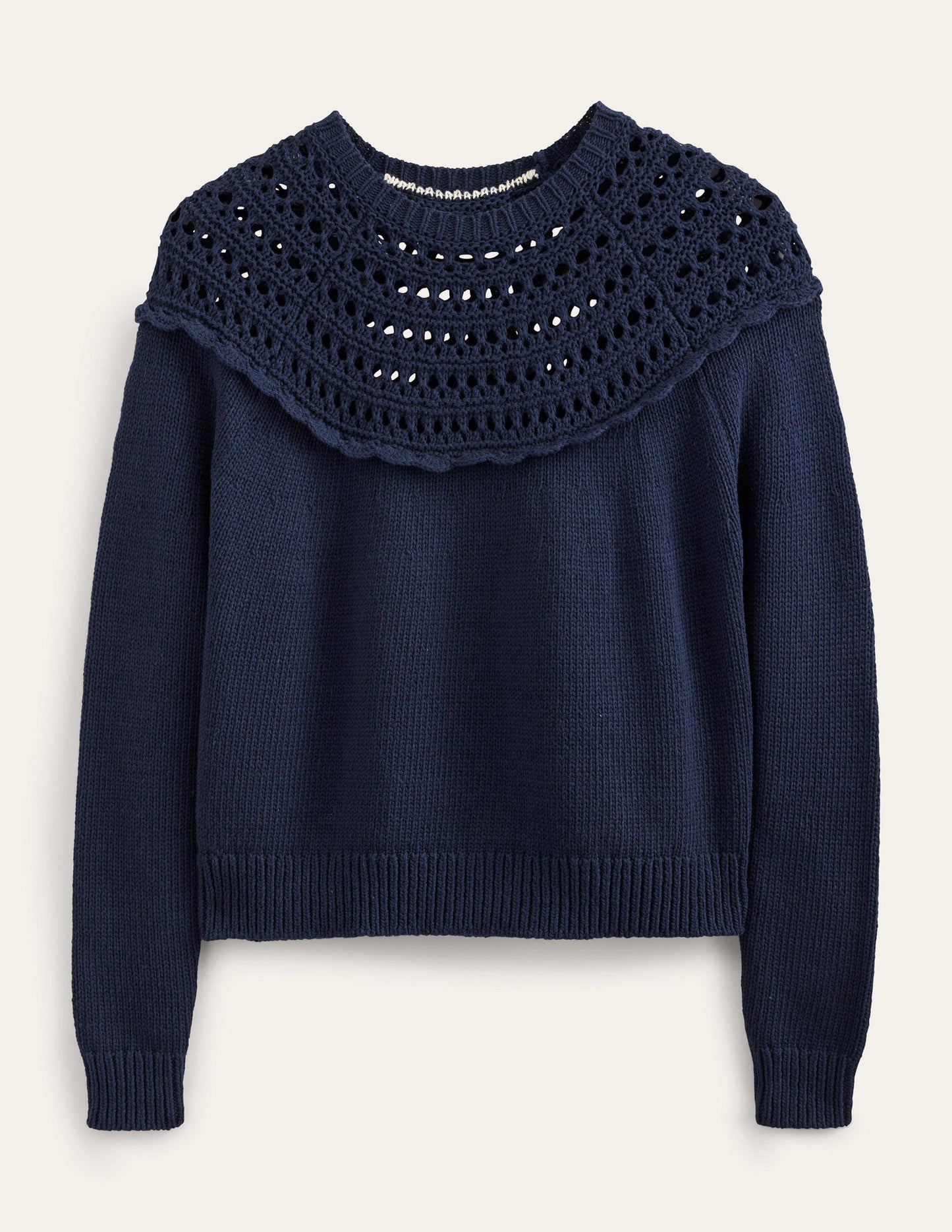 Pullover mit Häkelpasse-Marineblau